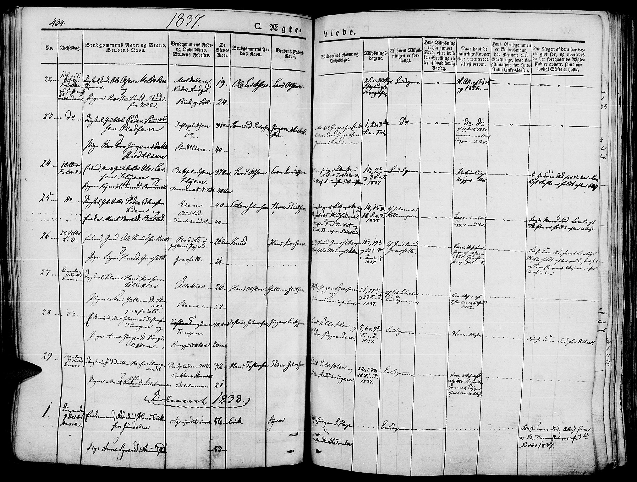 Lesja prestekontor, SAH/PREST-068/H/Ha/Haa/L0005: Parish register (official) no. 5, 1830-1842, p. 434