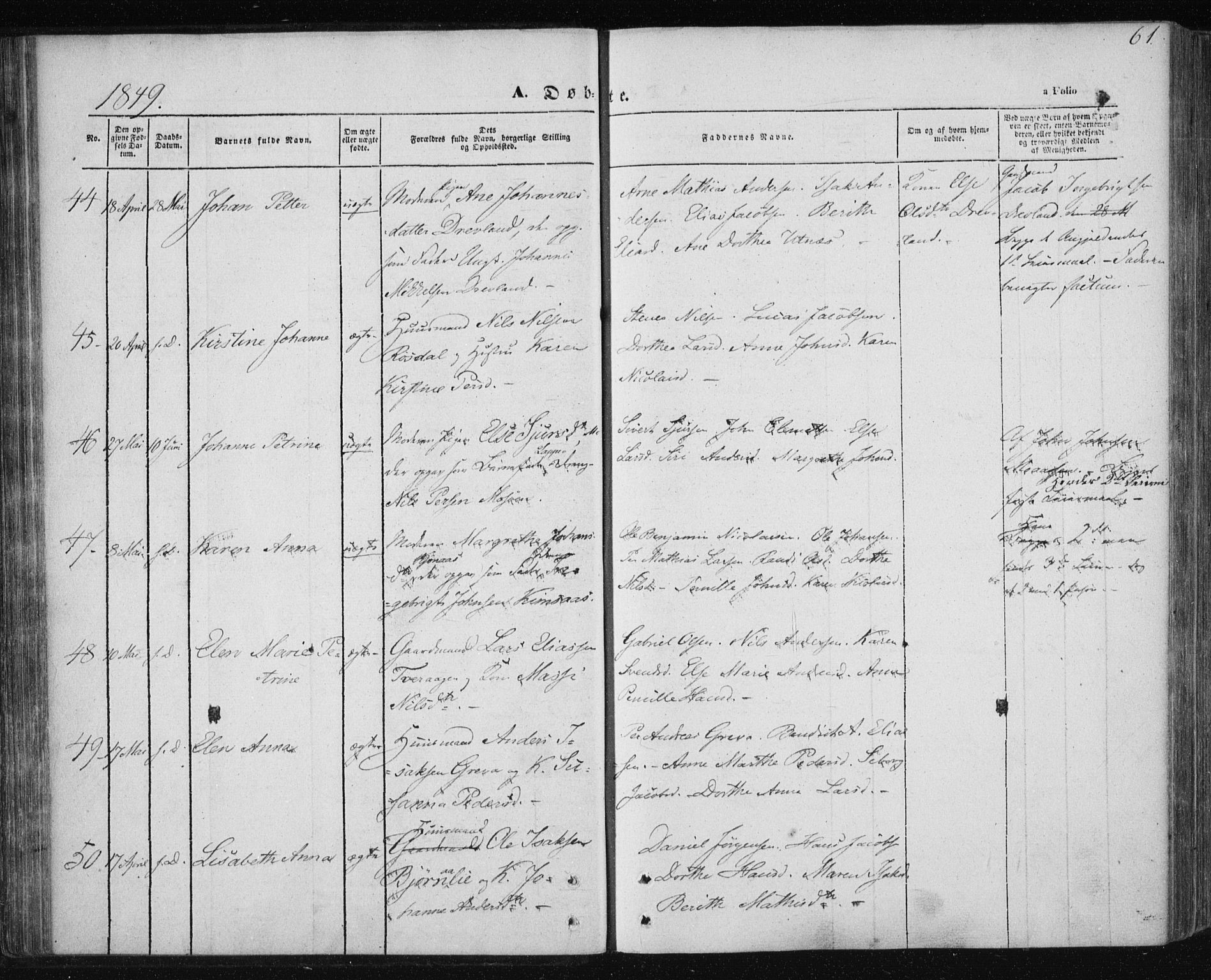 Ministerialprotokoller, klokkerbøker og fødselsregistre - Nordland, AV/SAT-A-1459/820/L0291: Parish register (official) no. 820A12, 1846-1854, p. 61