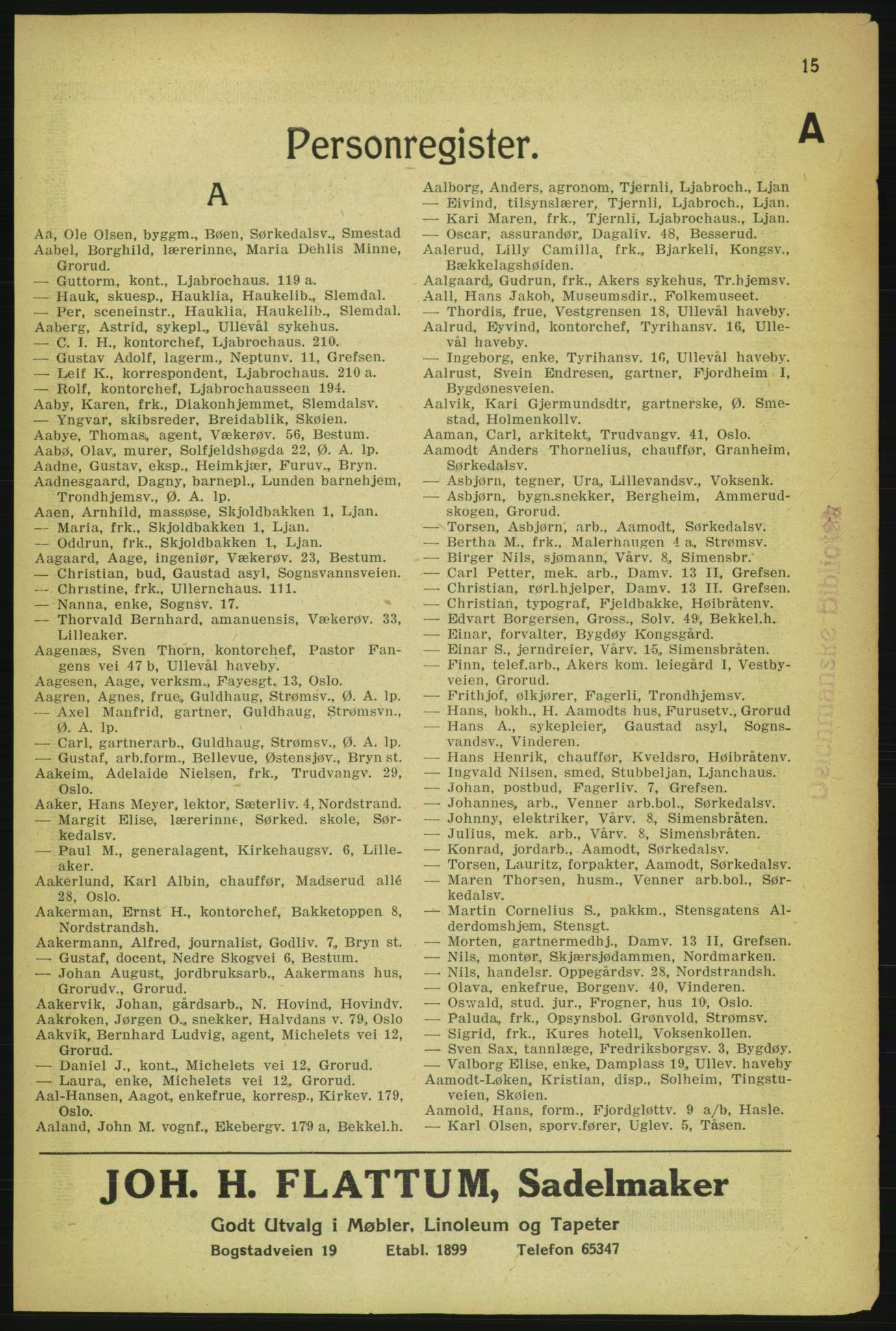 Aker adressebok/adressekalender, PUBL/001/A/004: Aker adressebok, 1929, p. 15