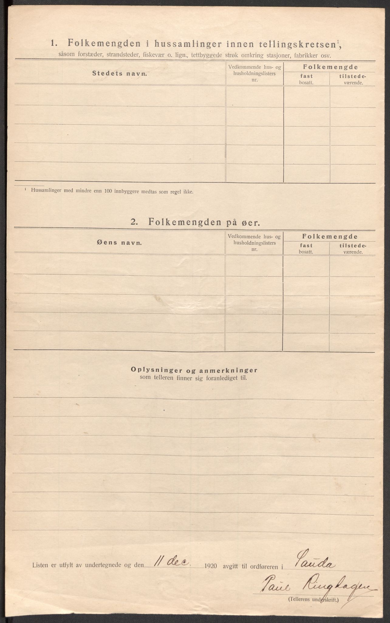 SAST, 1920 census for Sauda, 1920, p. 35