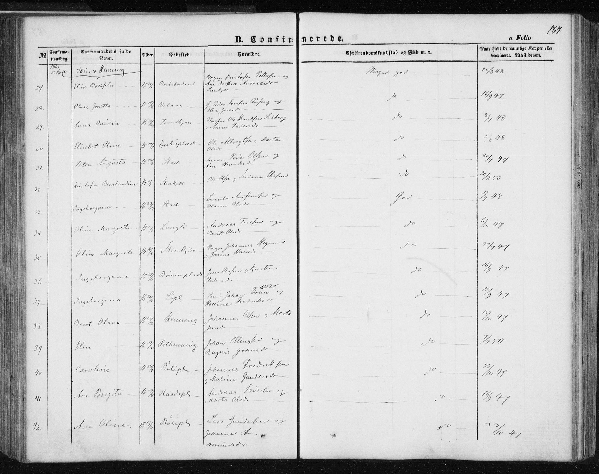 Ministerialprotokoller, klokkerbøker og fødselsregistre - Nord-Trøndelag, AV/SAT-A-1458/735/L0342: Parish register (official) no. 735A07 /1, 1849-1862, p. 184