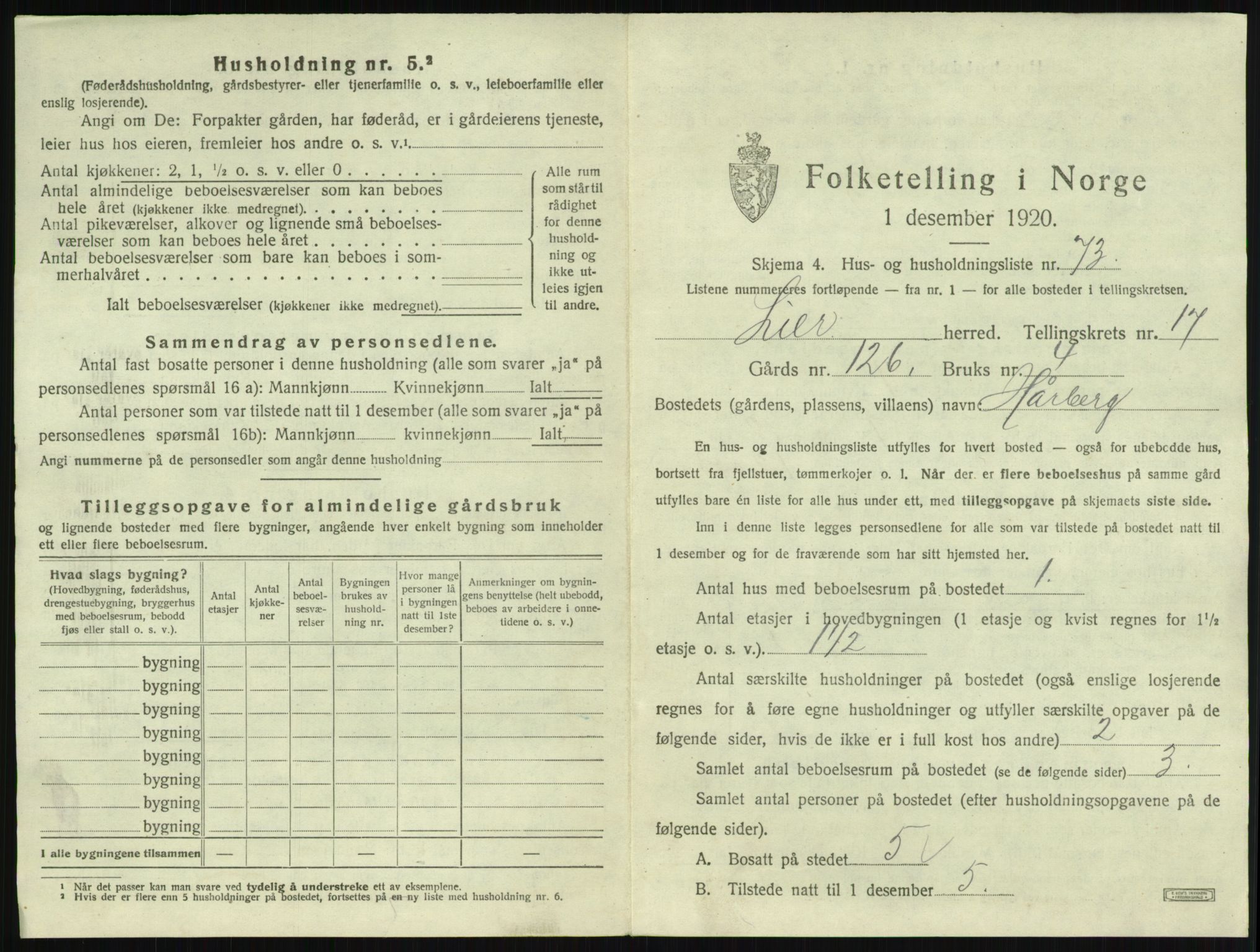 SAKO, 1920 census for Lier, 1920, p. 3043