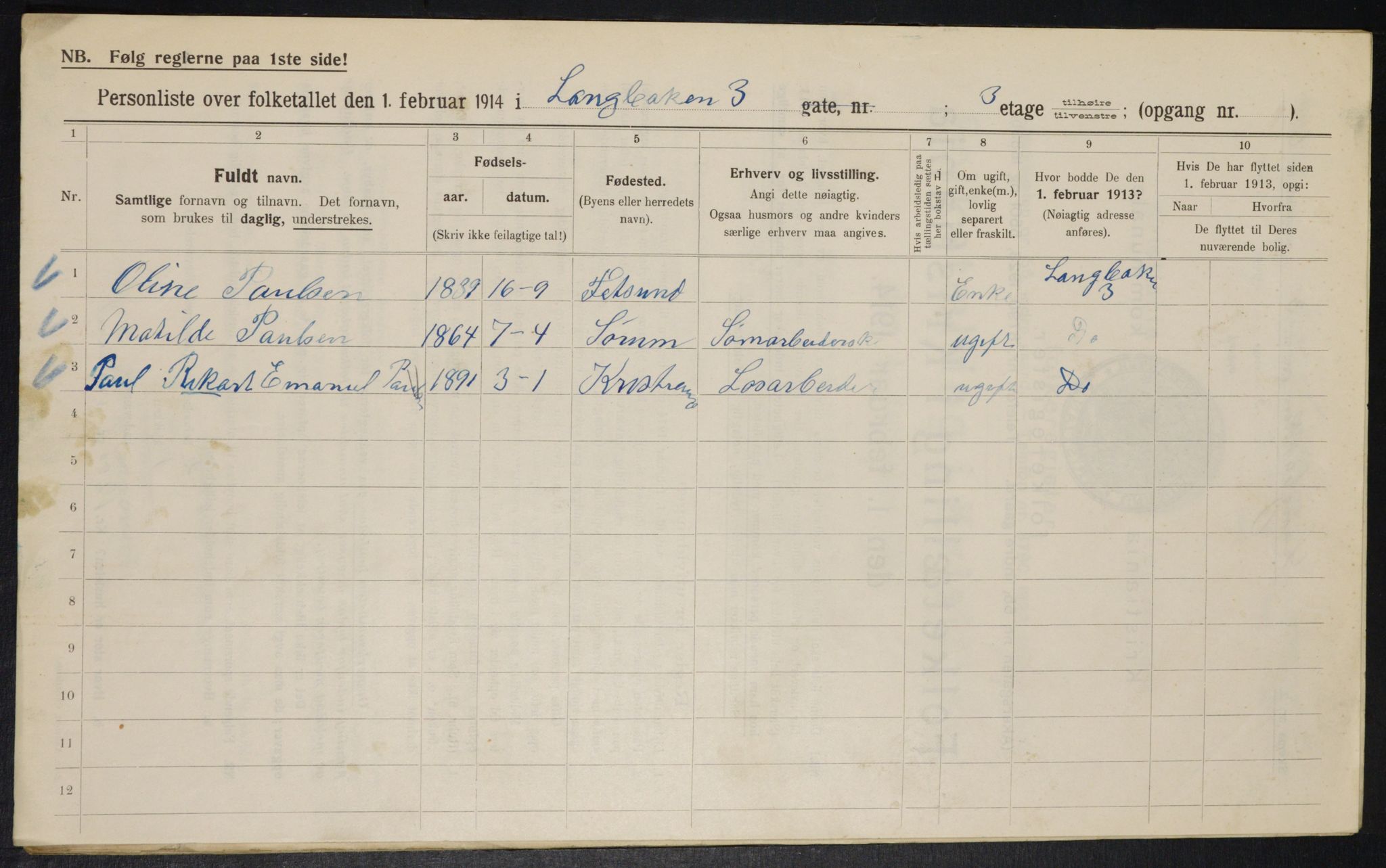 OBA, Municipal Census 1914 for Kristiania, 1914, p. 56222