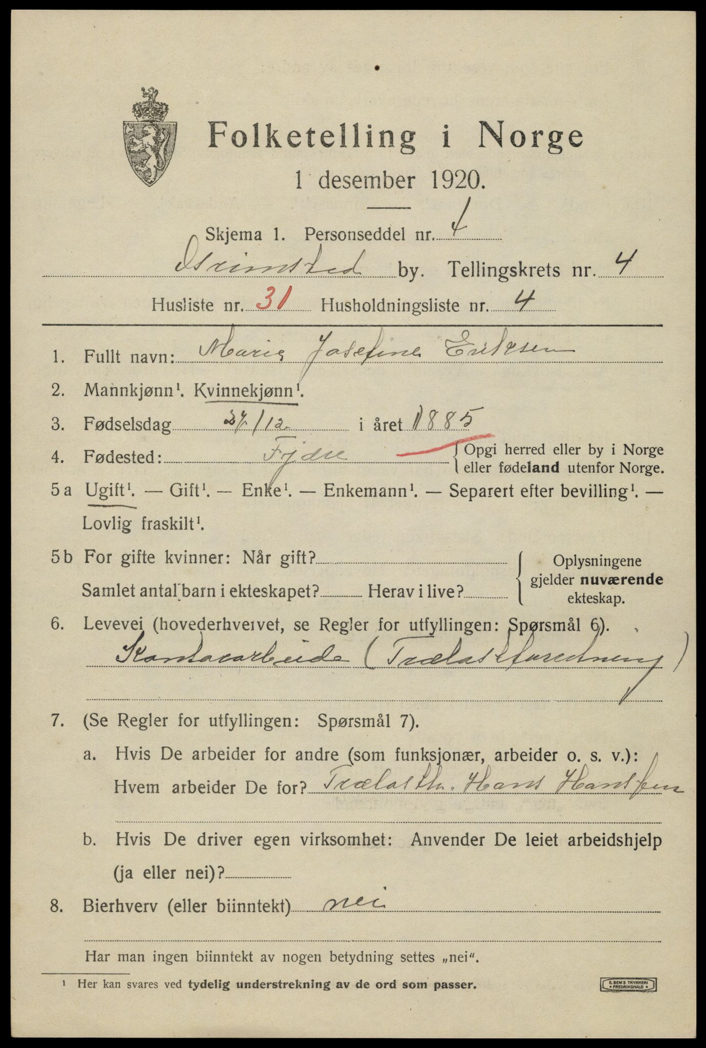 SAK, 1920 census for Grimstad, 1920, p. 5835