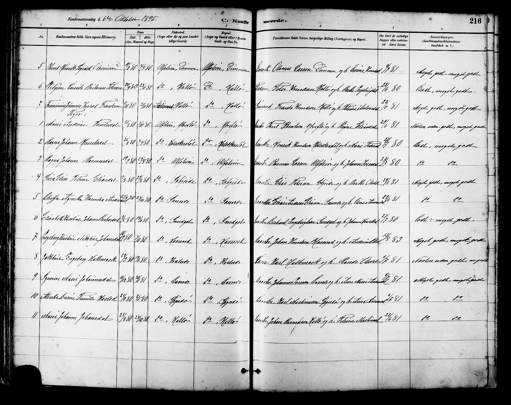 Ministerialprotokoller, klokkerbøker og fødselsregistre - Møre og Romsdal, AV/SAT-A-1454/509/L0112: Parish register (copy) no. 509C02, 1883-1922, p. 216