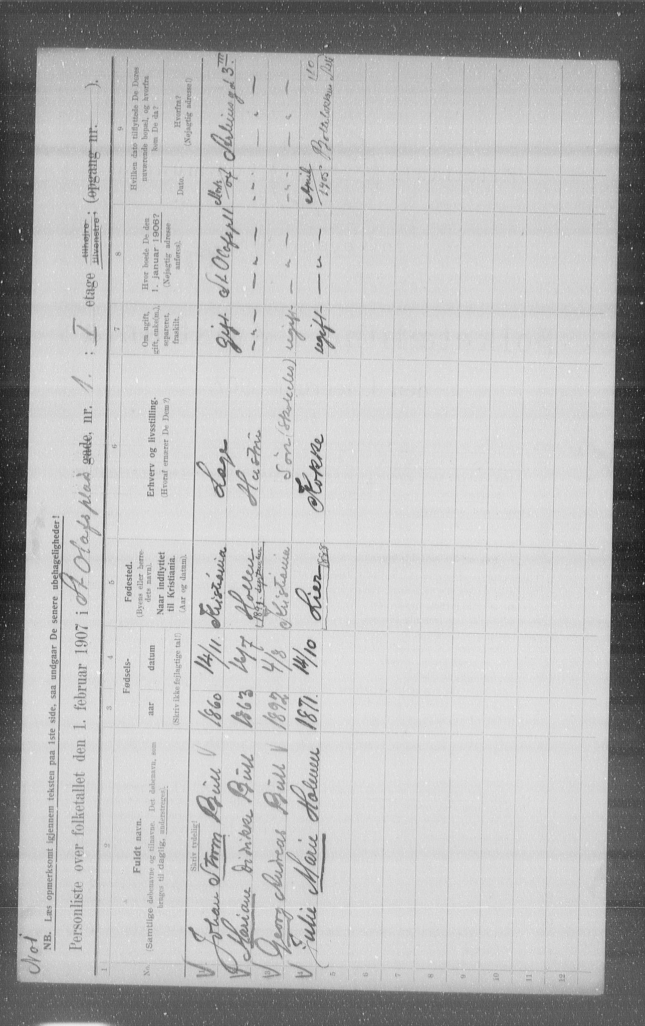 OBA, Municipal Census 1907 for Kristiania, 1907, p. 45209