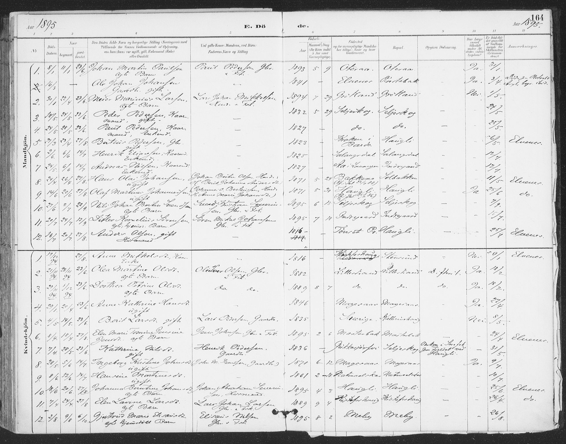 Ibestad sokneprestembete, AV/SATØ-S-0077/H/Ha/Haa/L0015kirke: Parish register (official) no. 15, 1888-1899, p. 164