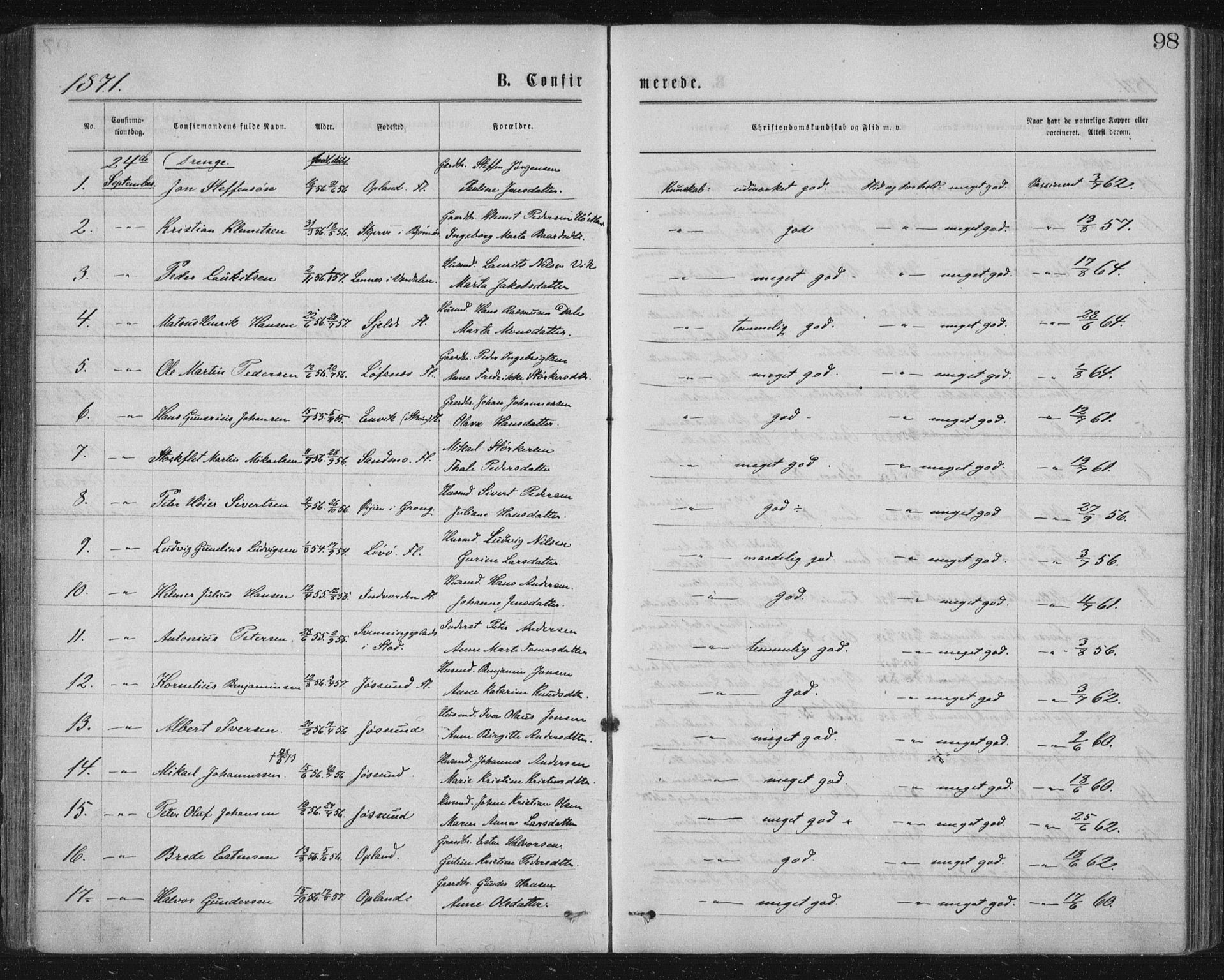 Ministerialprotokoller, klokkerbøker og fødselsregistre - Nord-Trøndelag, SAT/A-1458/771/L0596: Parish register (official) no. 771A03, 1870-1884, p. 98