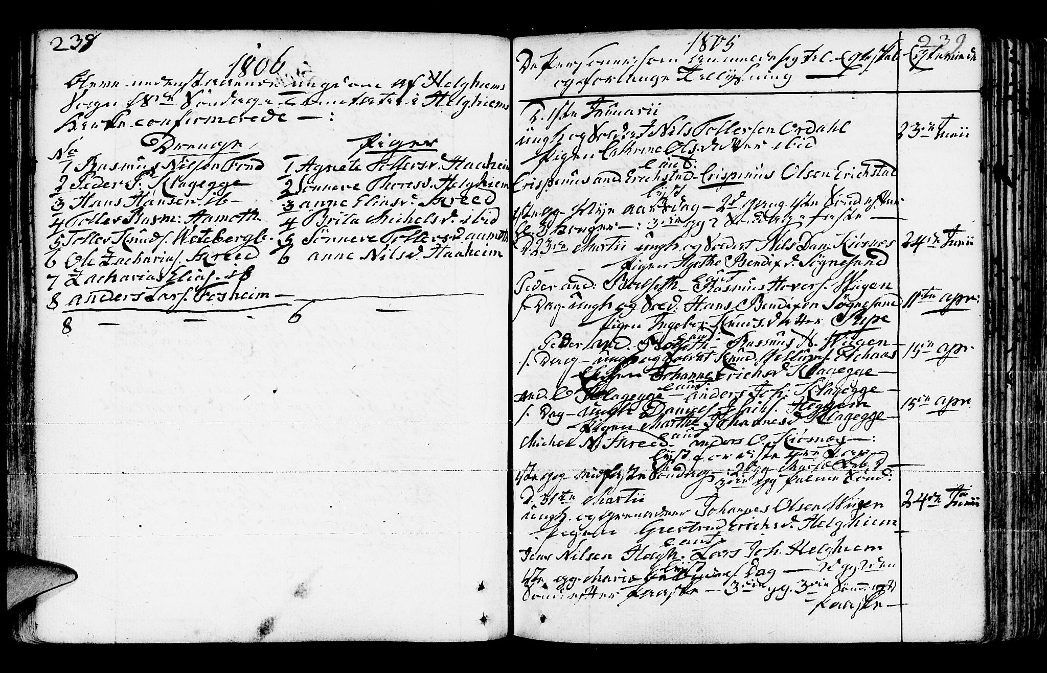 Jølster sokneprestembete, AV/SAB-A-80701/H/Haa/Haaa/L0006: Parish register (official) no. A 6, 1790-1821, p. 238-239