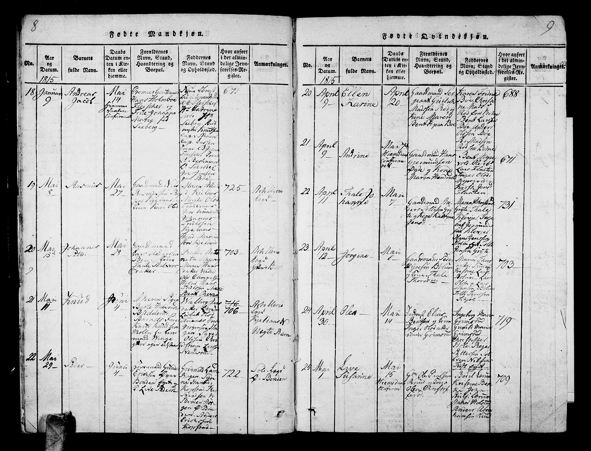 Sande Kirkebøker, SAKO/A-53/G/Ga/L0001: Parish register (copy) no. 1, 1814-1847, p. 8-9