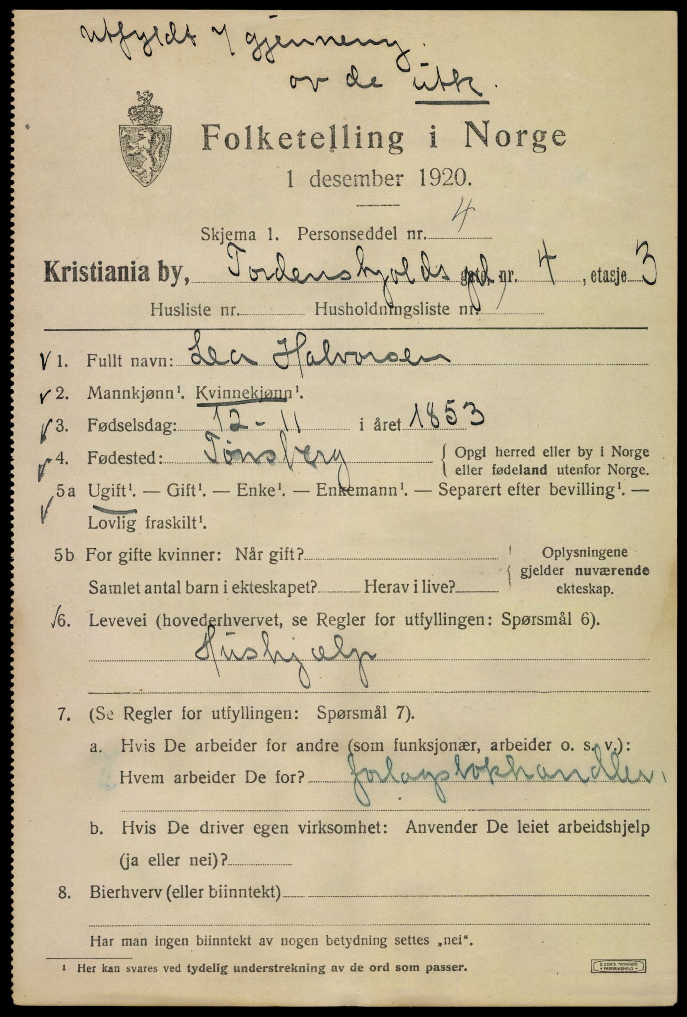 SAO, 1920 census for Kristiania, 1920, p. 590153