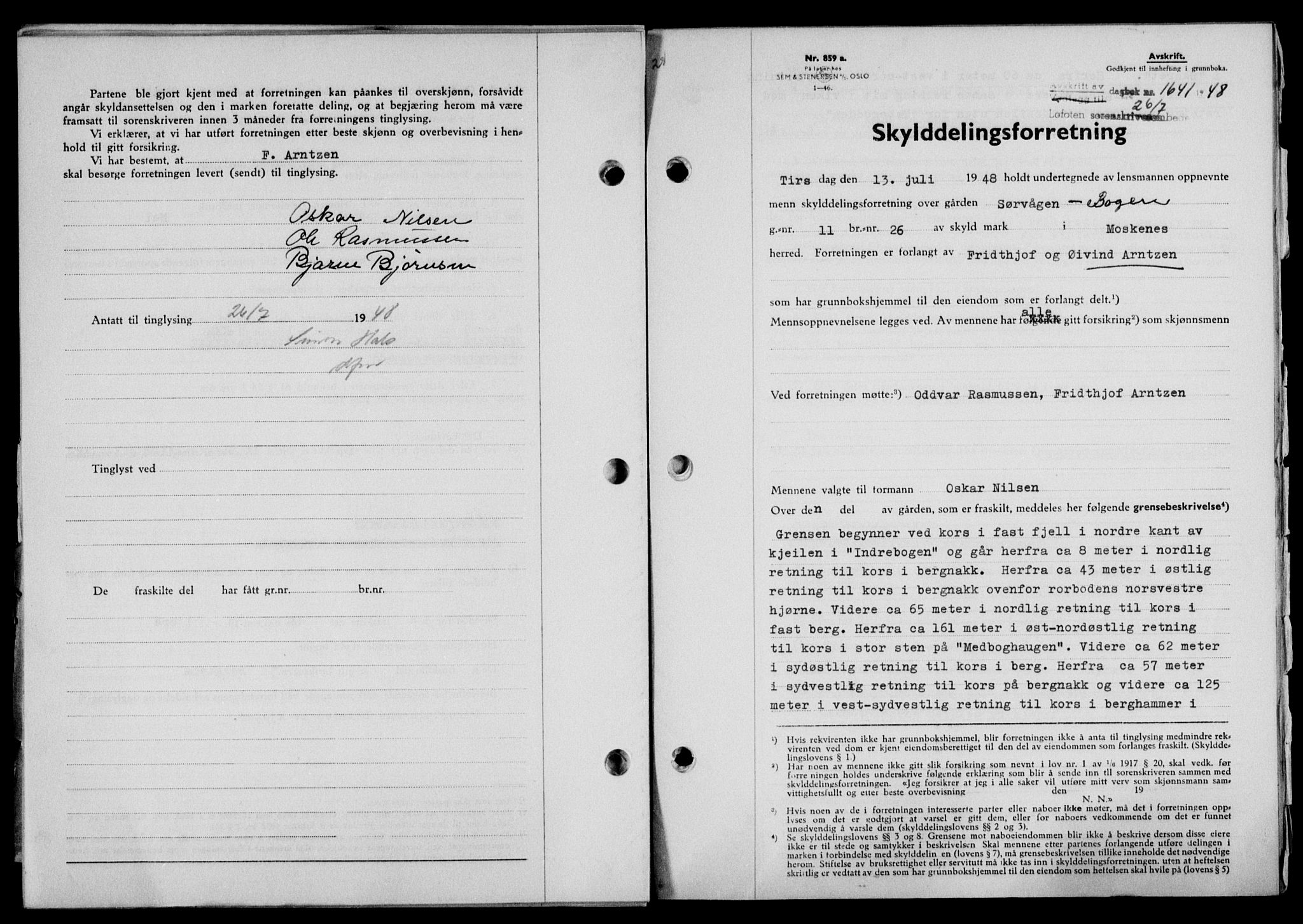 Lofoten sorenskriveri, SAT/A-0017/1/2/2C/L0018a: Mortgage book no. 18a, 1948-1948, Diary no: : 1641/1948