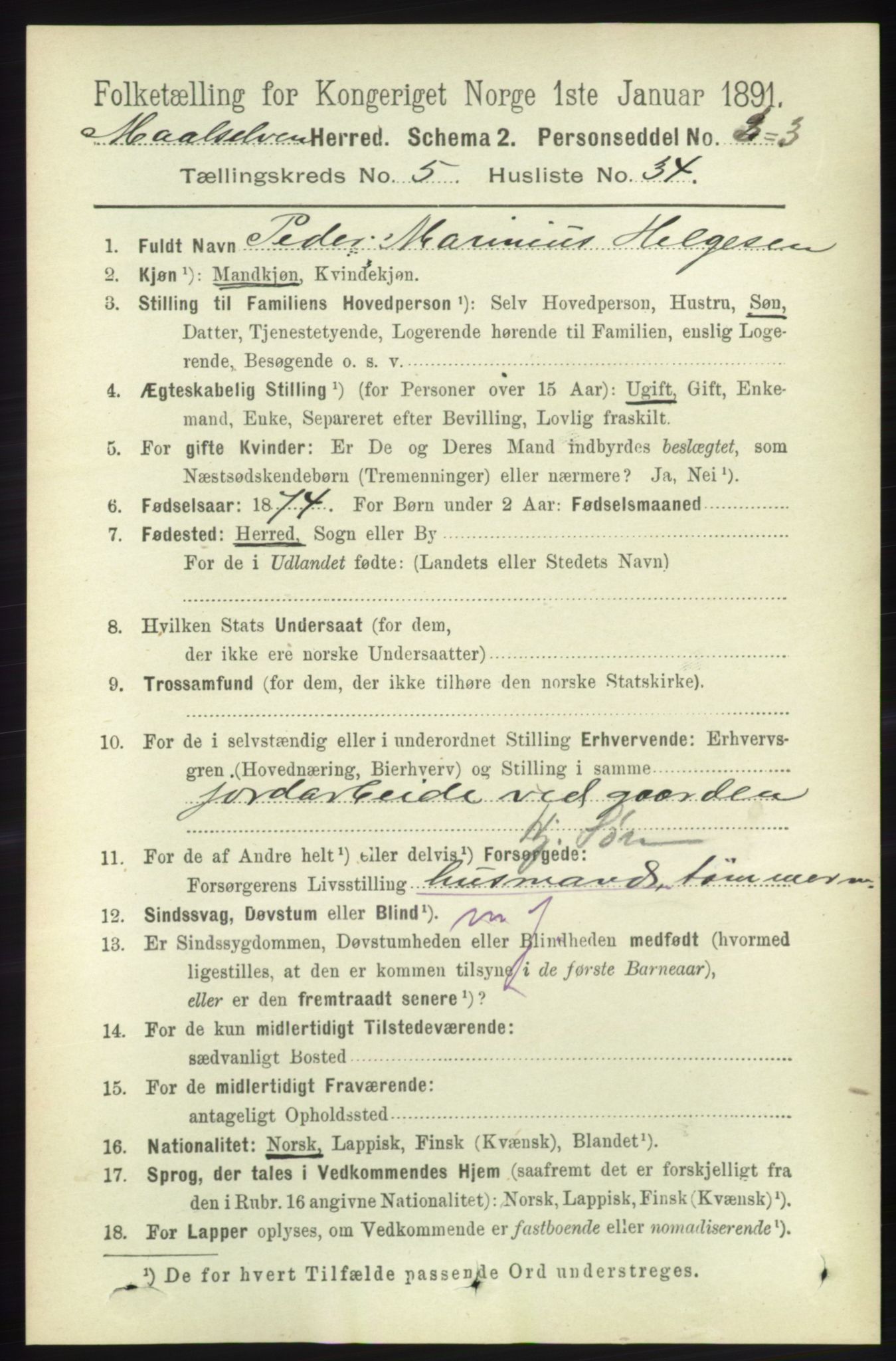 RA, 1891 census for 1924 Målselv, 1891, p. 1835