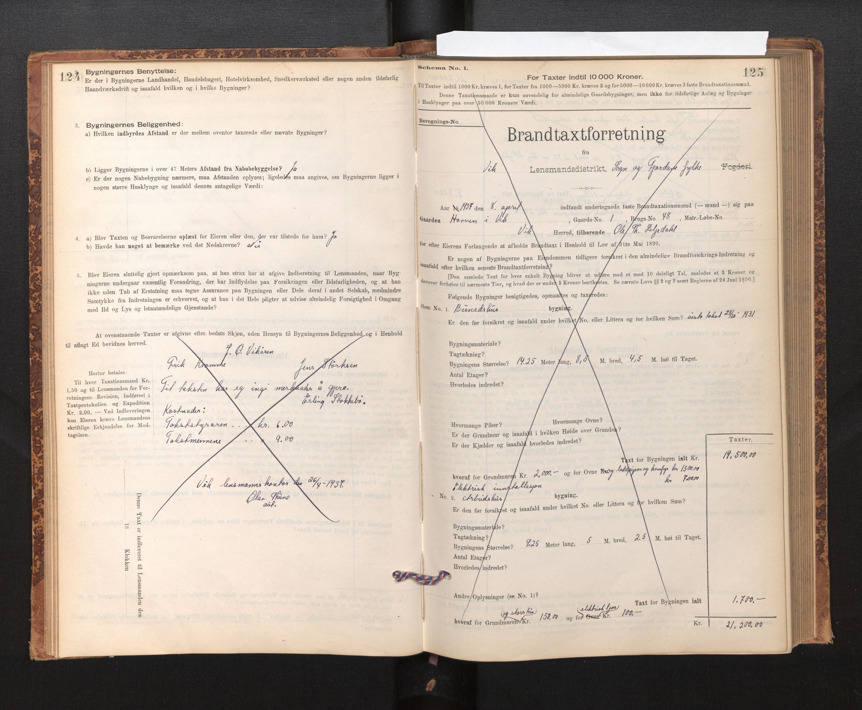 Lensmannen i Vik, SAB/A-30301/0012/L0006: Branntakstprotokoll, skjematakst, 1896-1949, p. 124-125