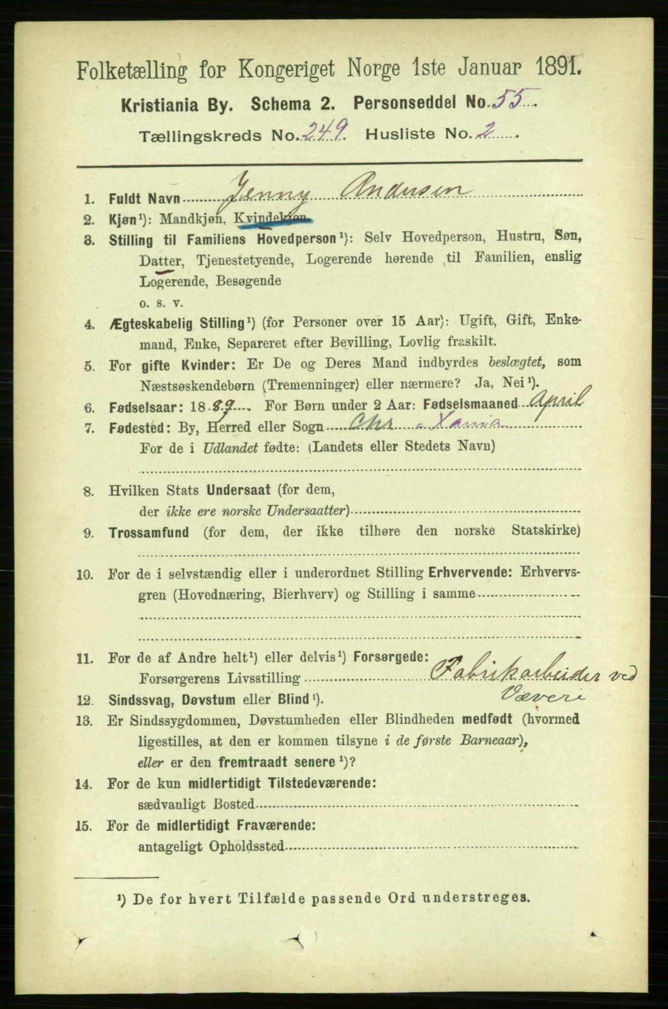 RA, 1891 census for 0301 Kristiania, 1891, p. 152376