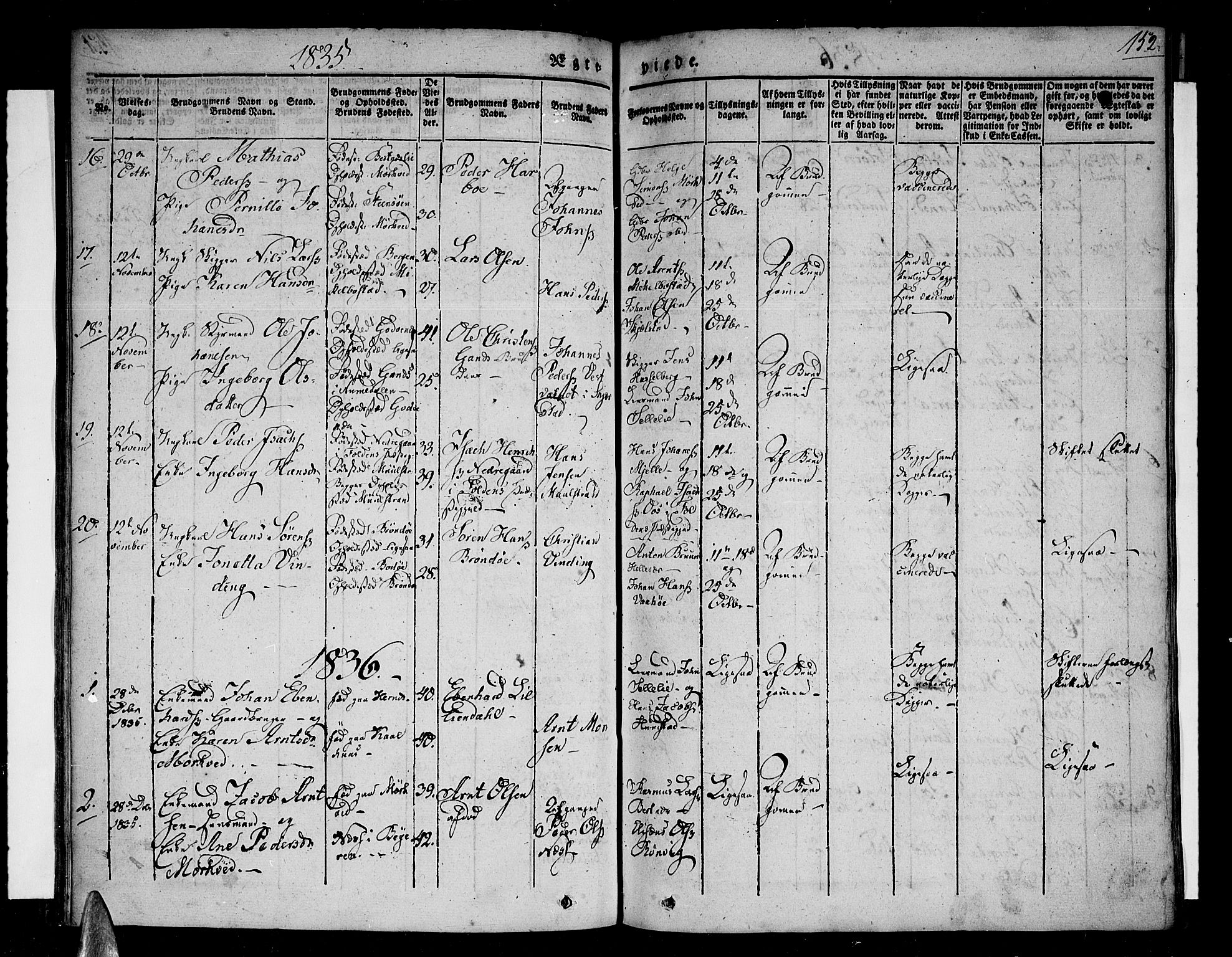 Ministerialprotokoller, klokkerbøker og fødselsregistre - Nordland, SAT/A-1459/801/L0006: Parish register (official) no. 801A06, 1834-1845, p. 152