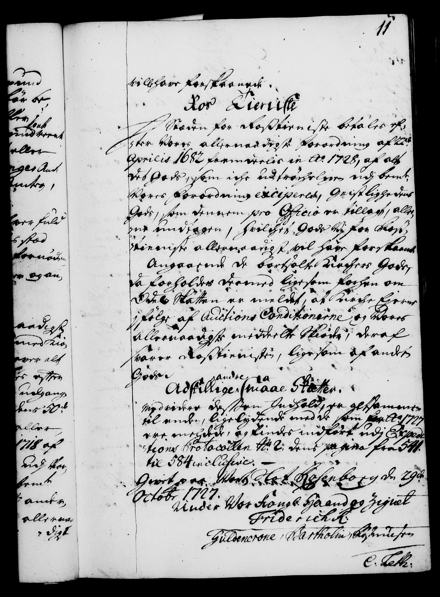 Rentekammeret, Kammerkanselliet, RA/EA-3111/G/Gg/Gga/L0003: Norsk ekspedisjonsprotokoll med register (merket RK 53.3), 1727-1734, p. 11