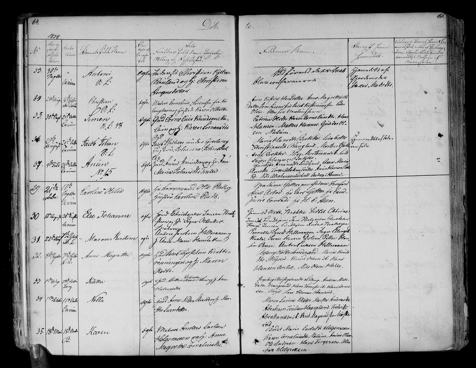 Brunlanes kirkebøker, AV/SAKO-A-342/F/Fa/L0003: Parish register (official) no. I 3, 1834-1845, p. 64-65