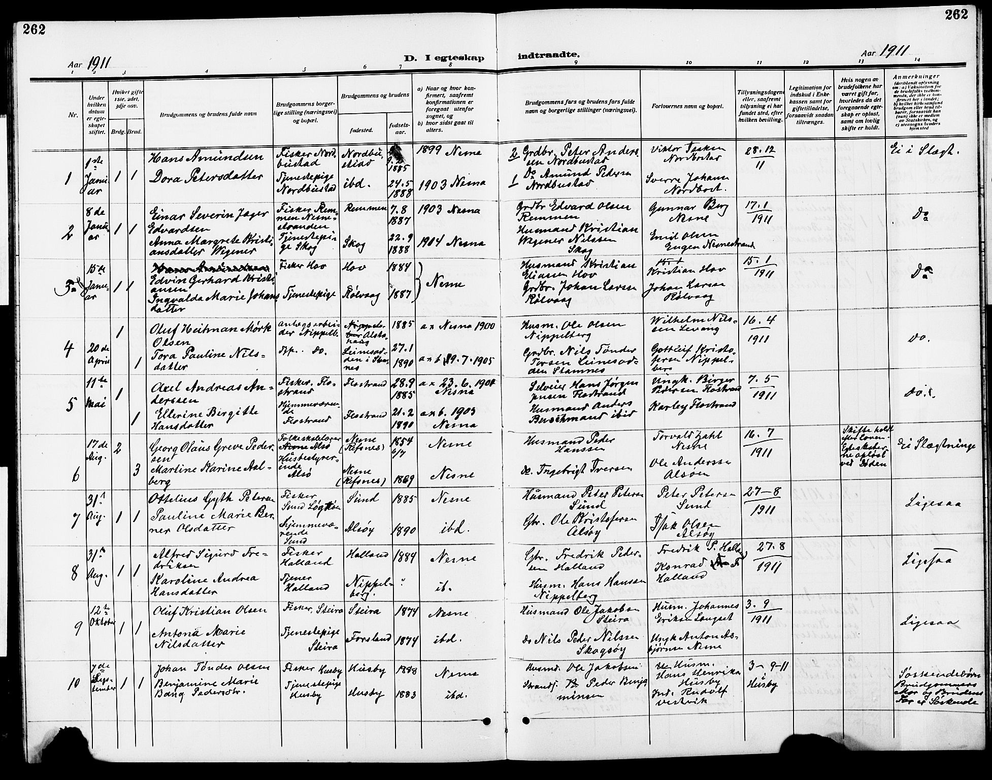 Ministerialprotokoller, klokkerbøker og fødselsregistre - Nordland, SAT/A-1459/838/L0560: Parish register (copy) no. 838C07, 1910-1928, p. 262
