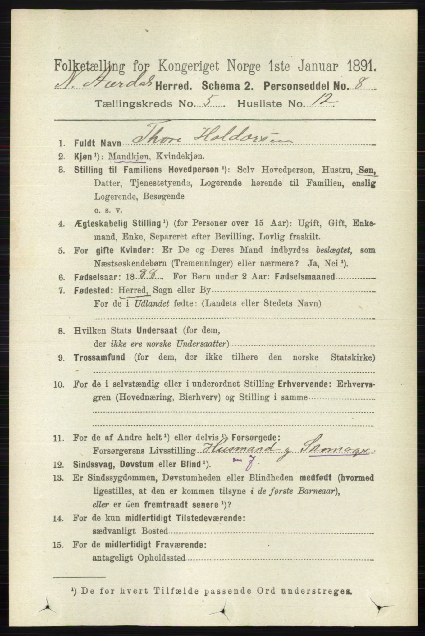 RA, 1891 census for 0542 Nord-Aurdal, 1891, p. 1426