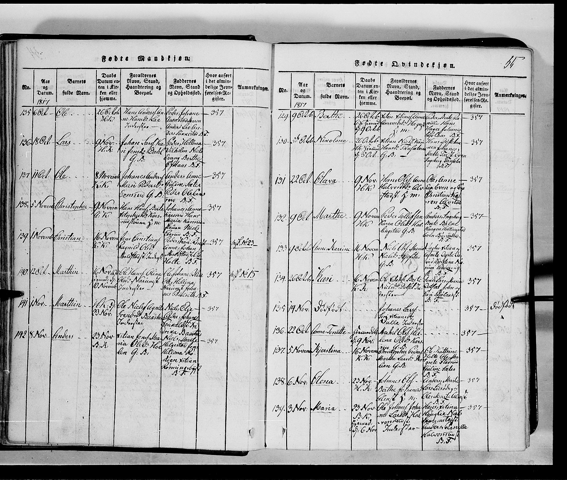 Toten prestekontor, SAH/PREST-102/H/Ha/Hab/L0001: Parish register (copy) no. 1, 1814-1820, p. 55