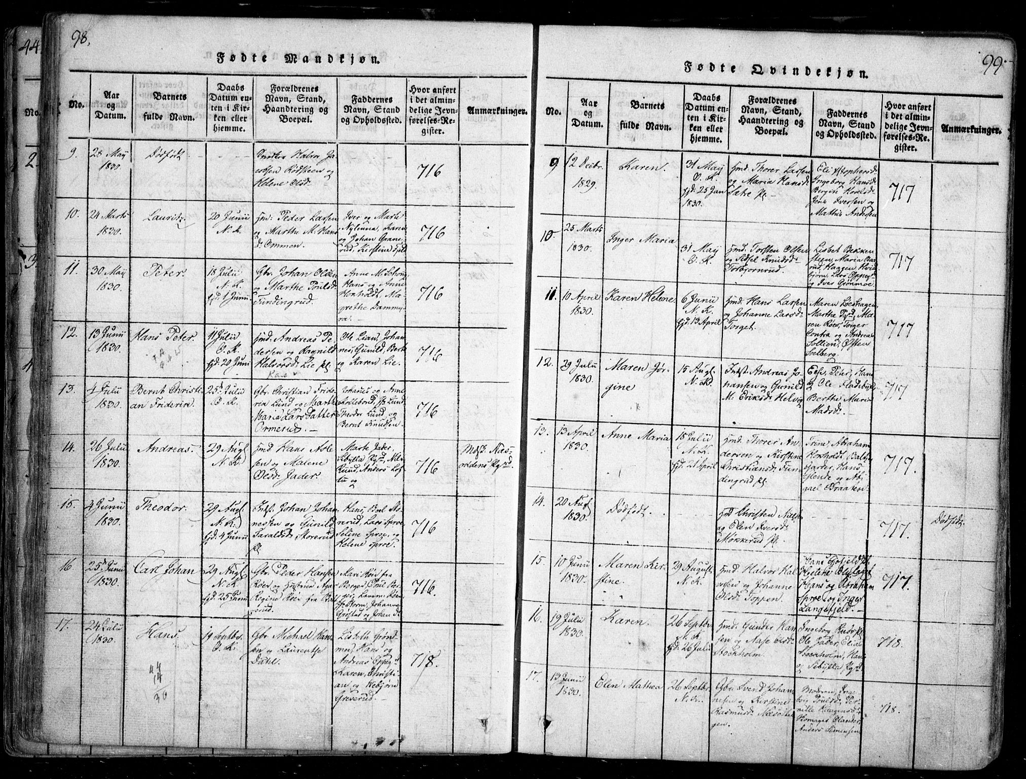 Nesodden prestekontor Kirkebøker, SAO/A-10013/F/Fa/L0006: Parish register (official) no. I 6, 1814-1847, p. 98-99
