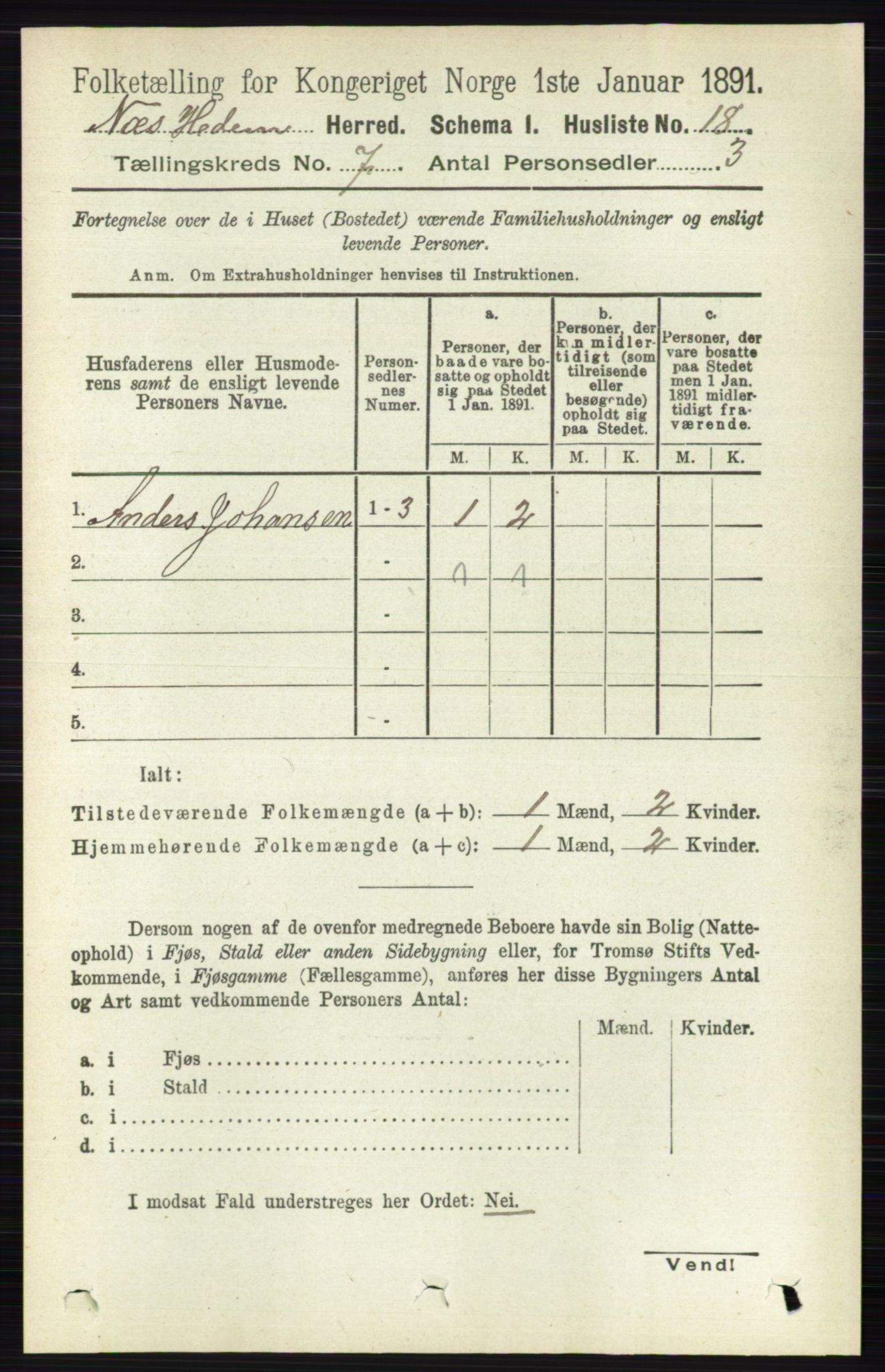 RA, 1891 census for 0411 Nes, 1891, p. 3846
