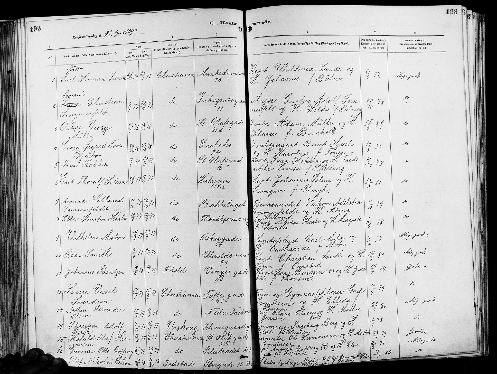 Garnisonsmenigheten Kirkebøker, AV/SAO-A-10846/F/Fa/L0012: Parish register (official) no. 12, 1880-1893, p. 193