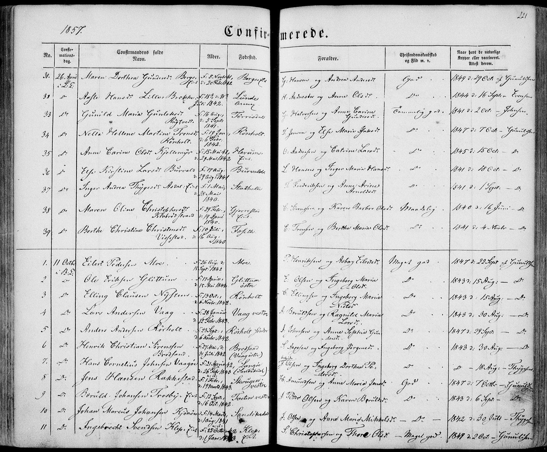 Bamble kirkebøker, AV/SAKO-A-253/F/Fa/L0005: Parish register (official) no. I 5, 1854-1869, p. 221