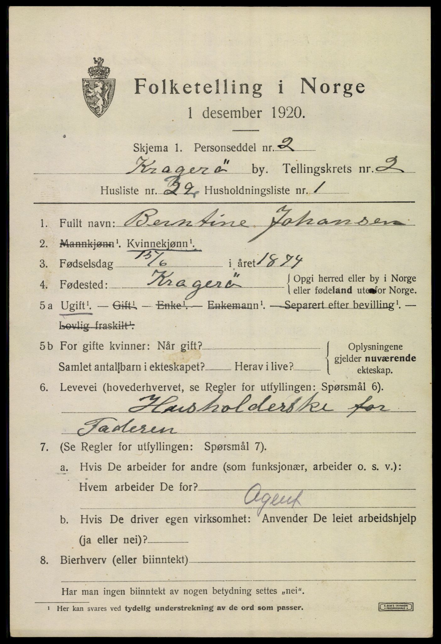 SAKO, 1920 census for Kragerø, 1920, p. 5735