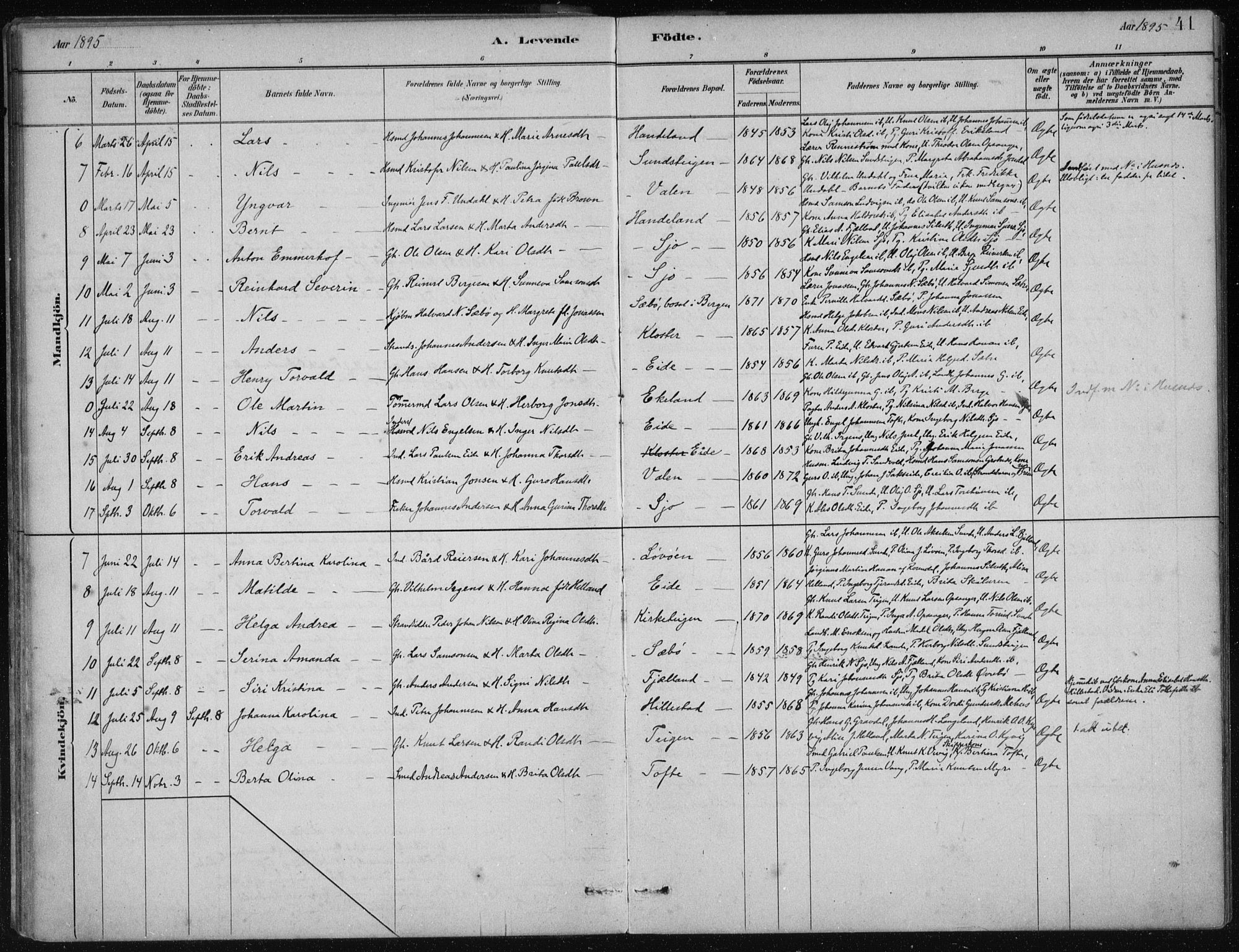 Fjelberg sokneprestembete, SAB/A-75201/H/Haa: Parish register (official) no. C  1, 1879-1918, p. 41