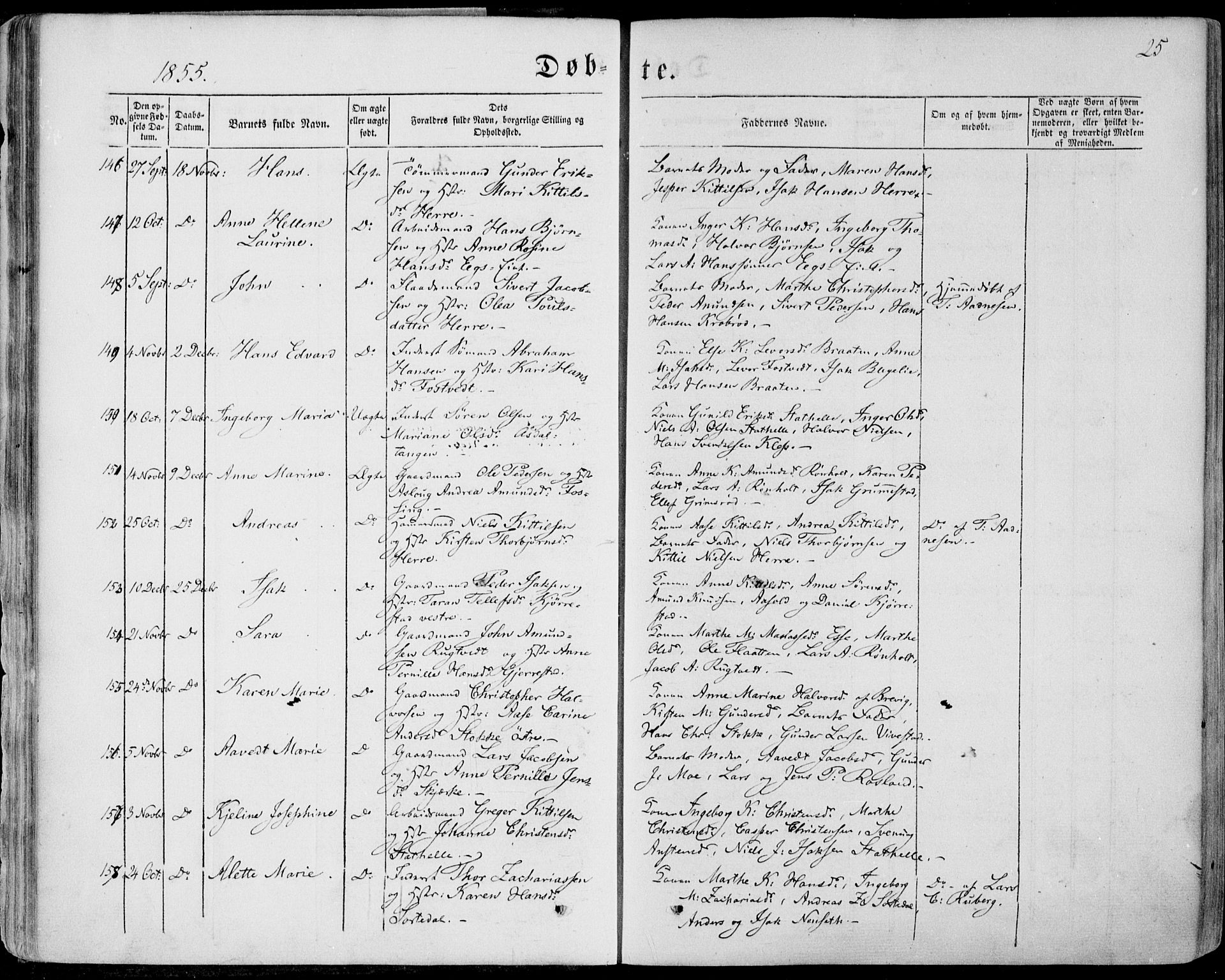 Bamble kirkebøker, AV/SAKO-A-253/F/Fa/L0005: Parish register (official) no. I 5, 1854-1869, p. 25