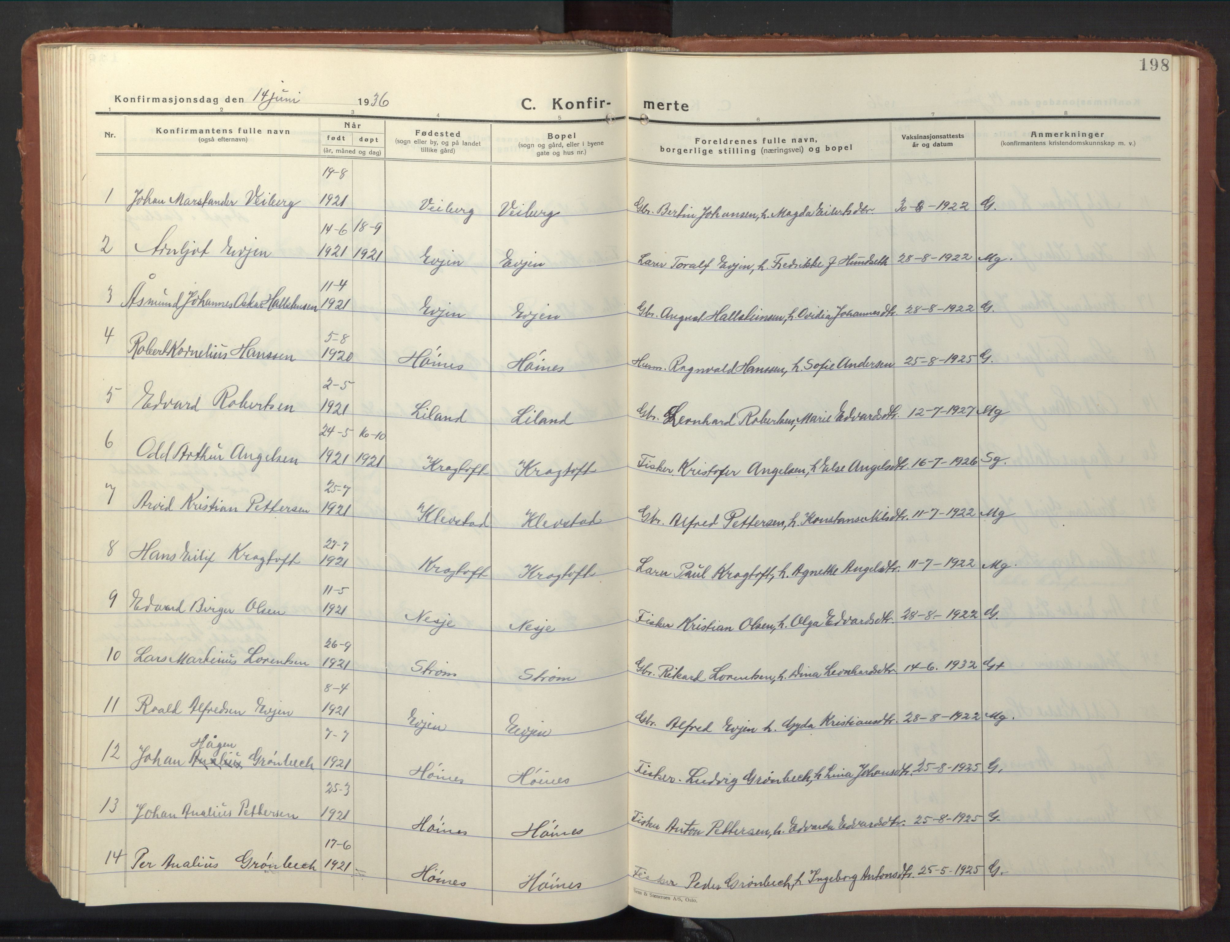 Ministerialprotokoller, klokkerbøker og fødselsregistre - Nordland, AV/SAT-A-1459/880/L1143: Parish register (copy) no. 880C05, 1929-1951, p. 198