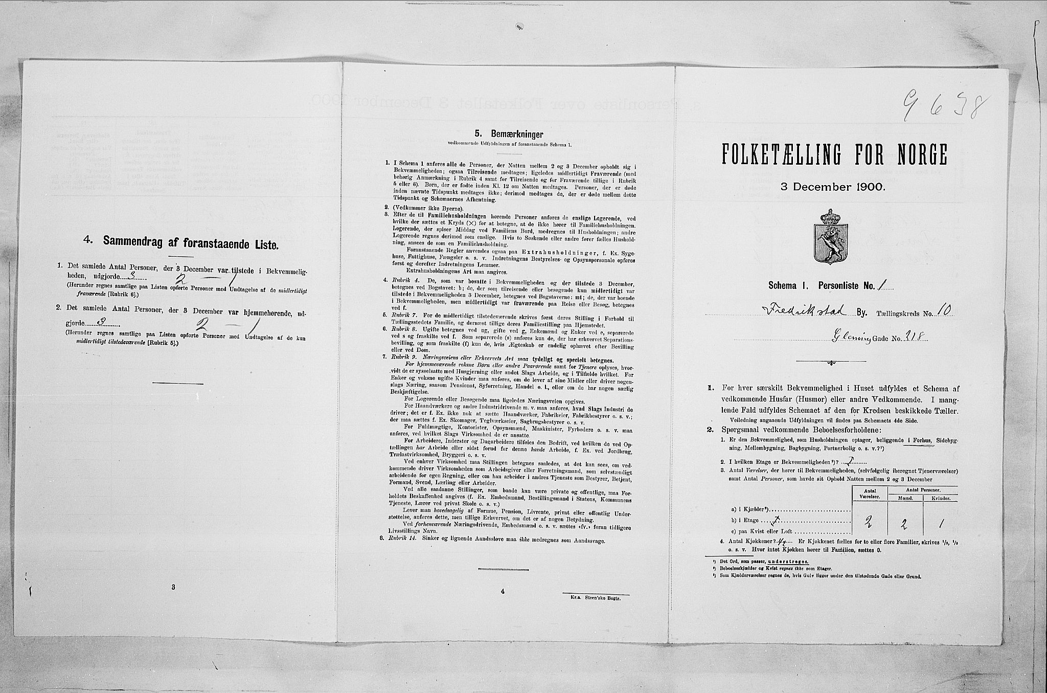 SAO, 1900 census for Fredrikstad, 1900