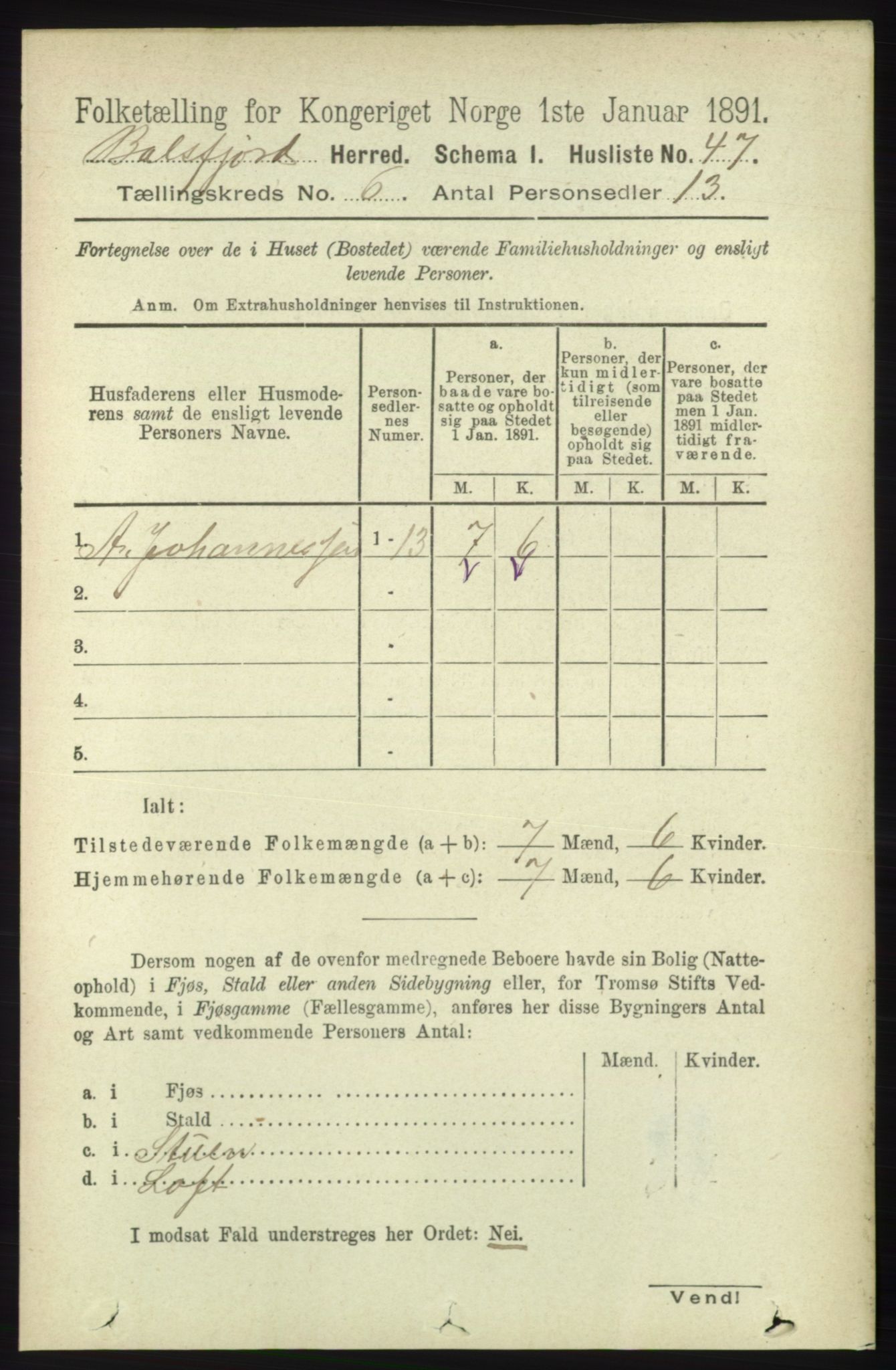 RA, 1891 census for 1933 Balsfjord, 1891, p. 1588