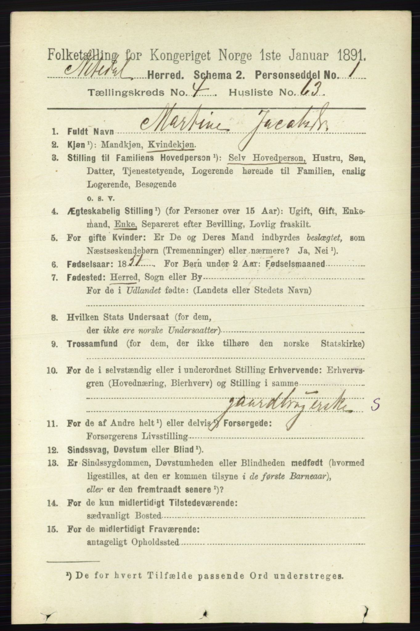 RA, 1891 census for 0233 Nittedal, 1891, p. 2045