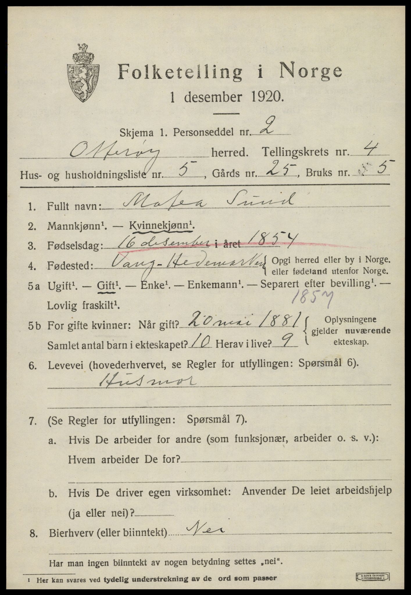 SAT, 1920 census for Otterøy, 1920, p. 1801