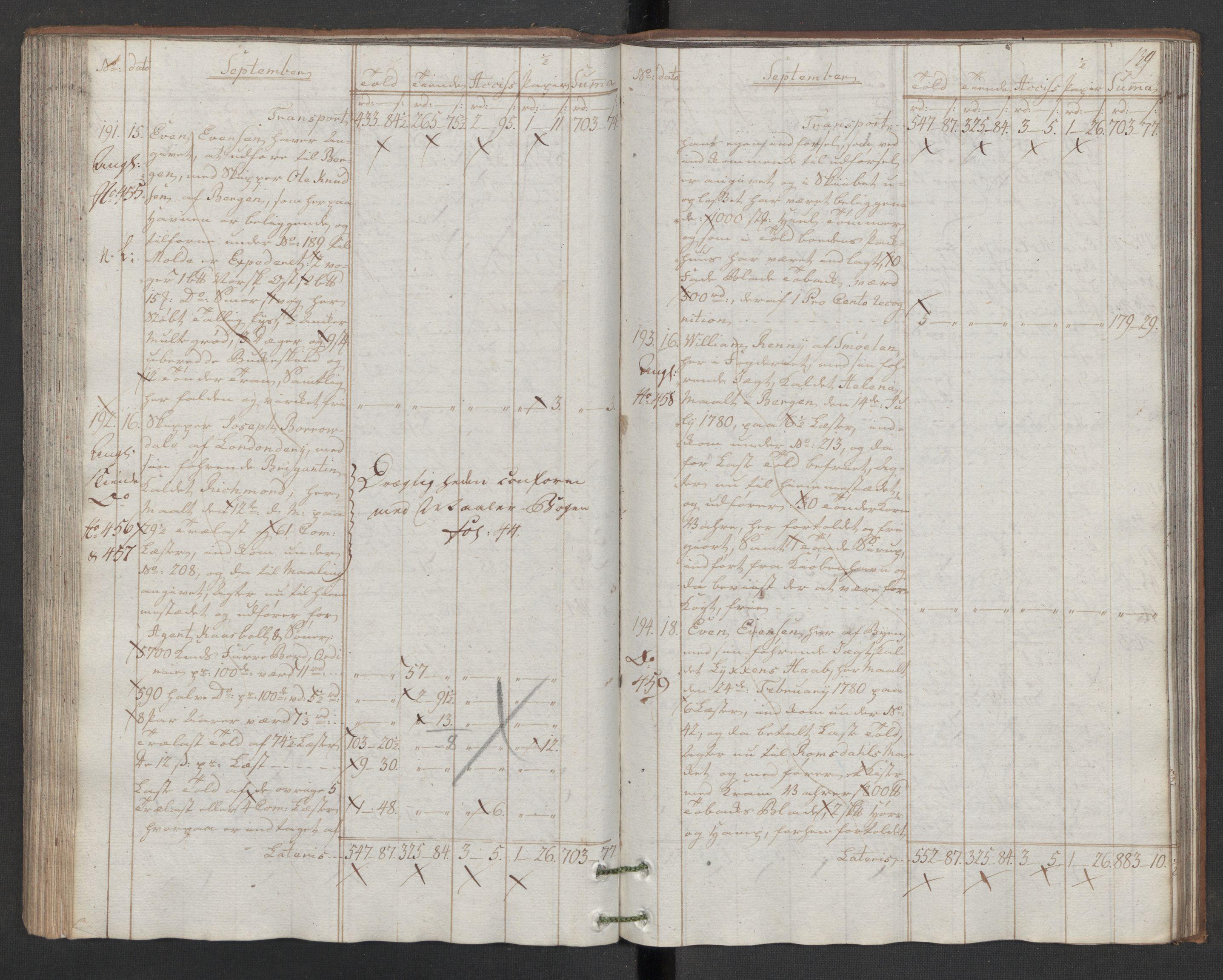 Generaltollkammeret, tollregnskaper, RA/EA-5490/R32/L0043/0001: Tollregnskaper Kristiansund / Hovedtollbok, 1786, p. 138b-139a