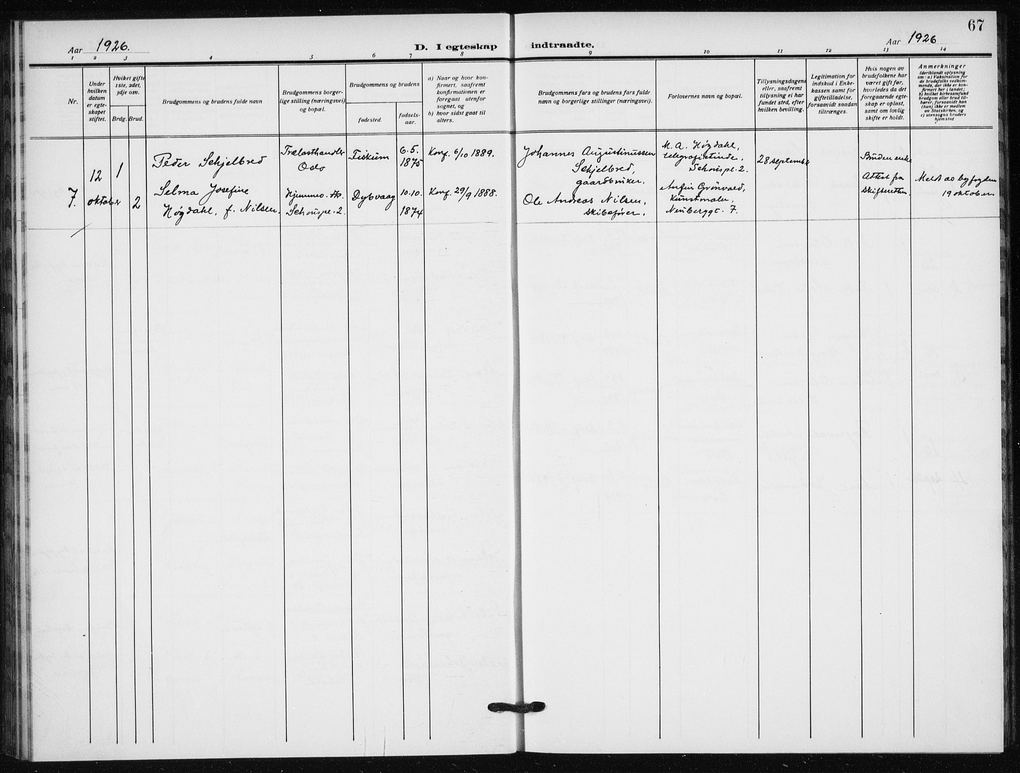 Hauge prestekontor Kirkebøker, AV/SAO-A-10849/F/Fa/L0004: Parish register (official) no. 4, 1917-1938, p. 67