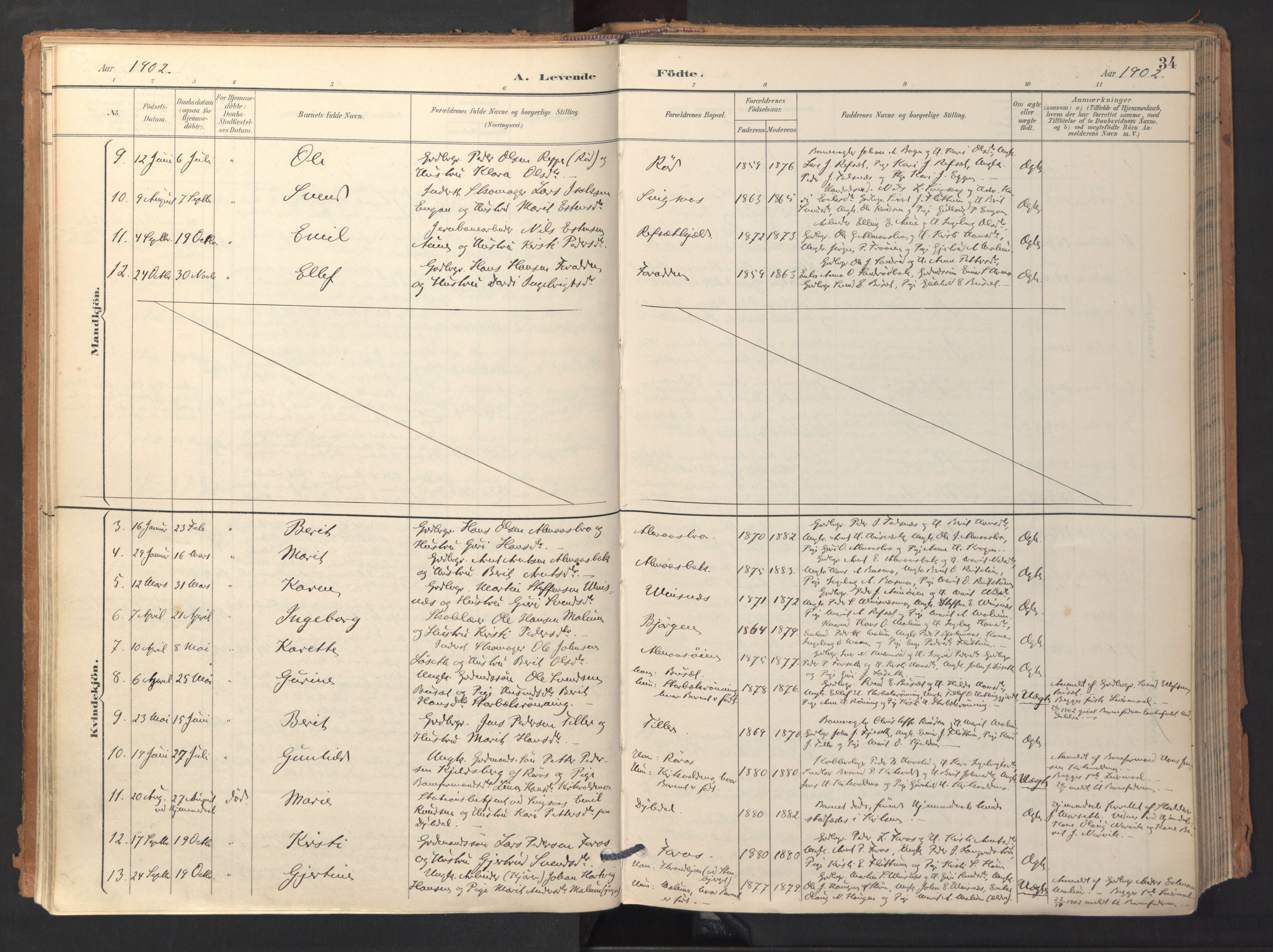 Ministerialprotokoller, klokkerbøker og fødselsregistre - Sør-Trøndelag, AV/SAT-A-1456/688/L1025: Parish register (official) no. 688A02, 1891-1909, p. 34