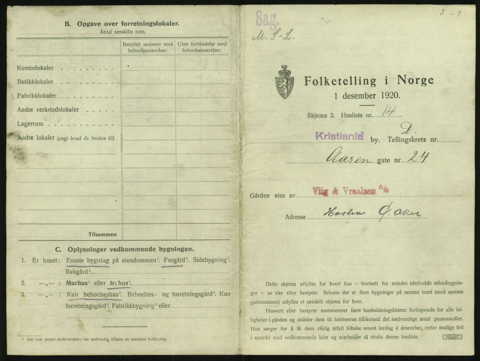 SAO, 1920 census for Kristiania, 1920, p. 133975