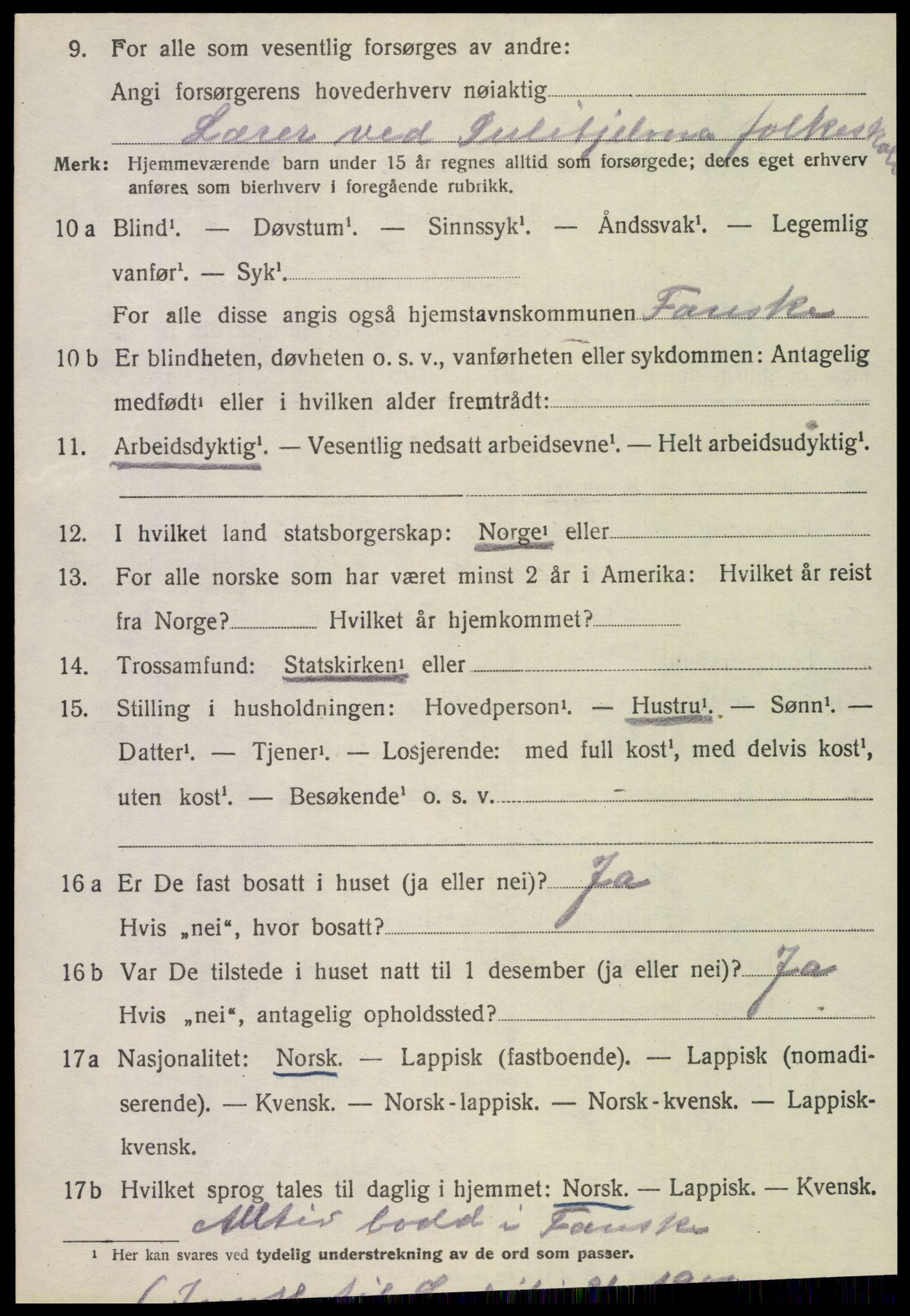 SAT, 1920 census for Fauske, 1920, p. 5435