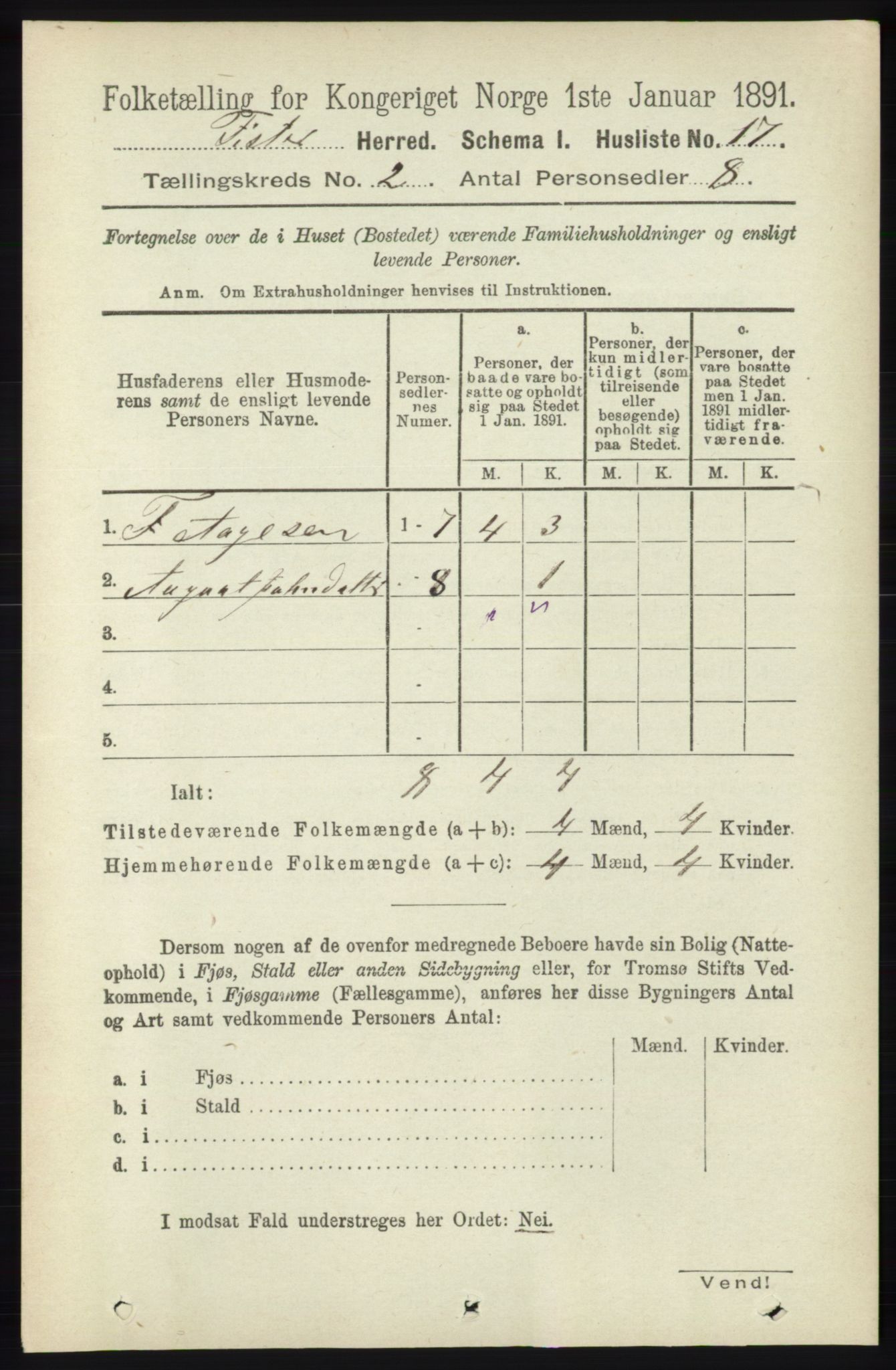 RA, 1891 census for 1132 Fister, 1891, p. 349