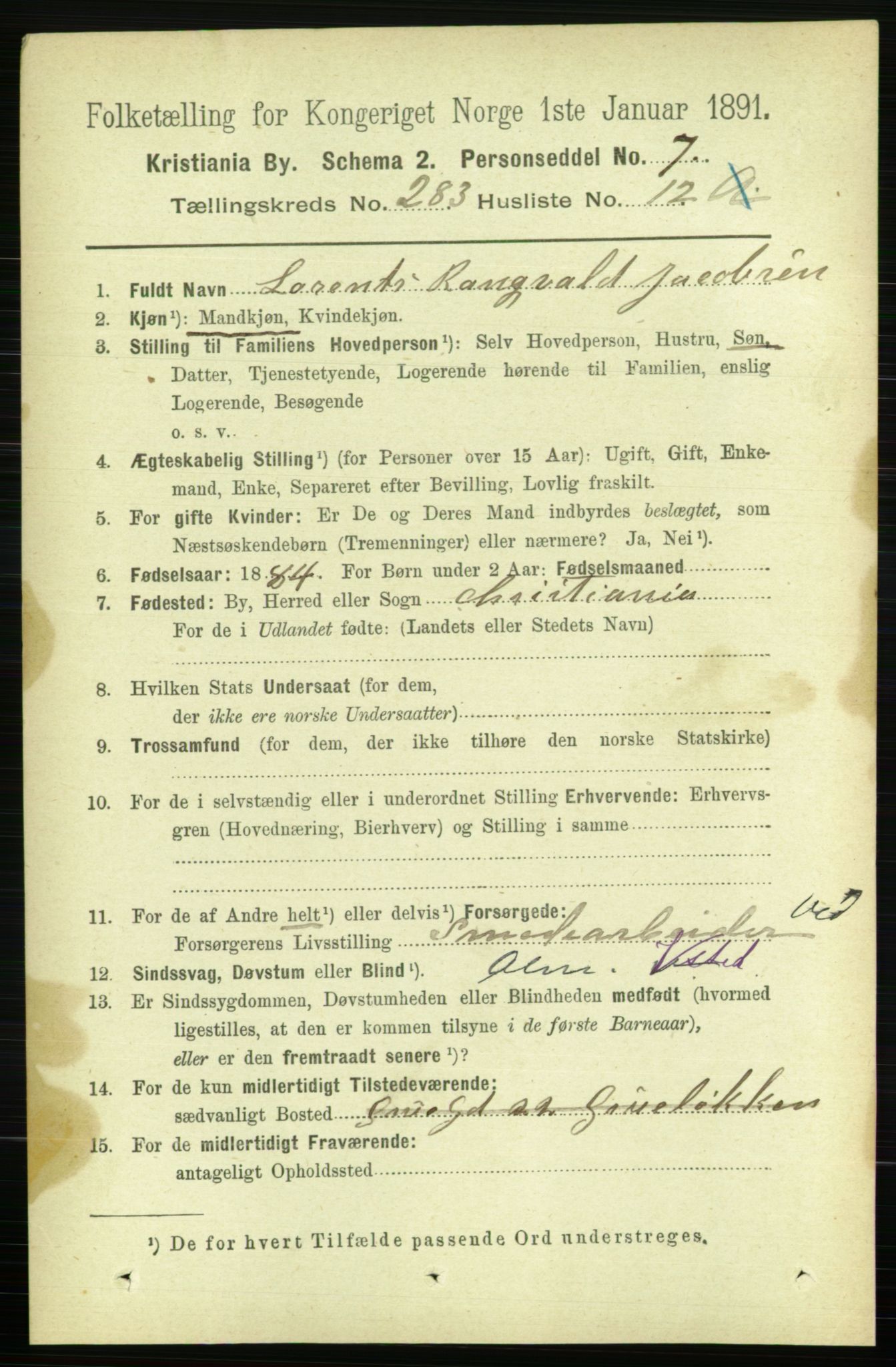 RA, 1891 census for 0301 Kristiania, 1891, p. 173112