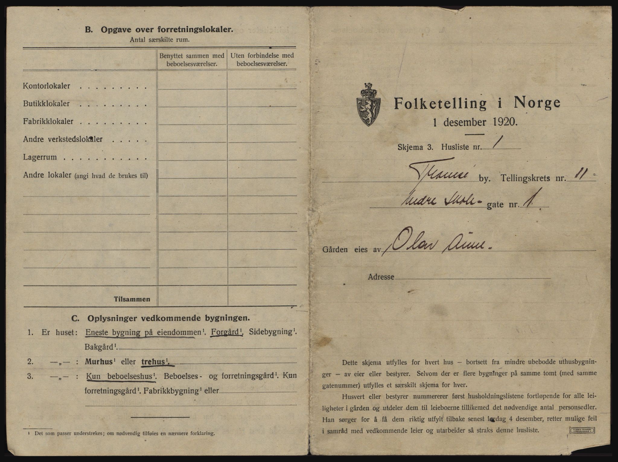 SATØ, 1920 census for Tromsø, 1920, p. 1825