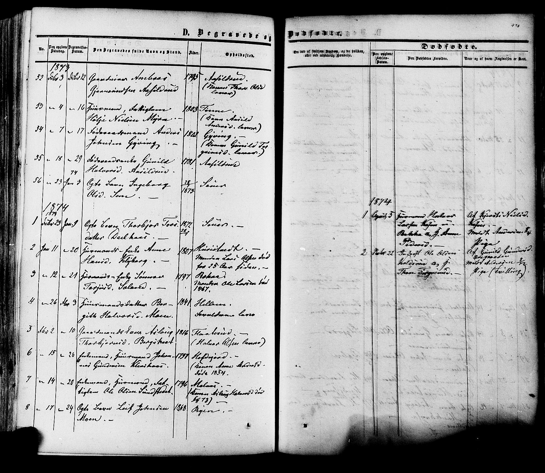 Heddal kirkebøker, AV/SAKO-A-268/F/Fa/L0007: Parish register (official) no. I 7, 1855-1877, p. 420