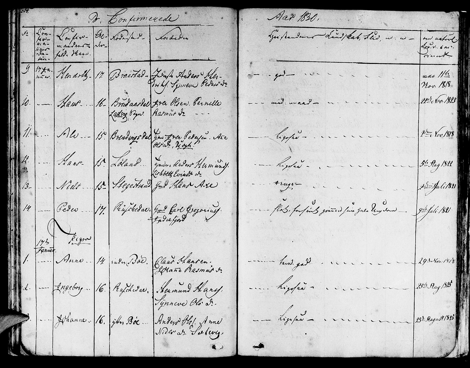 Lavik sokneprestembete, SAB/A-80901: Parish register (official) no. A 2I, 1821-1842, p. 314