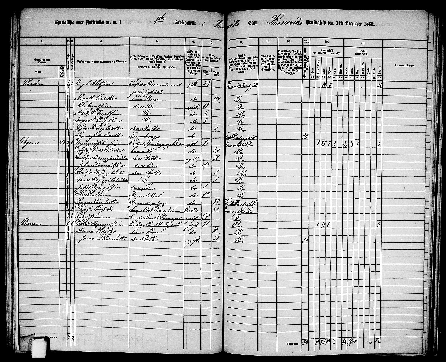 RA, 1865 census for Kinsarvik, 1865, p. 223