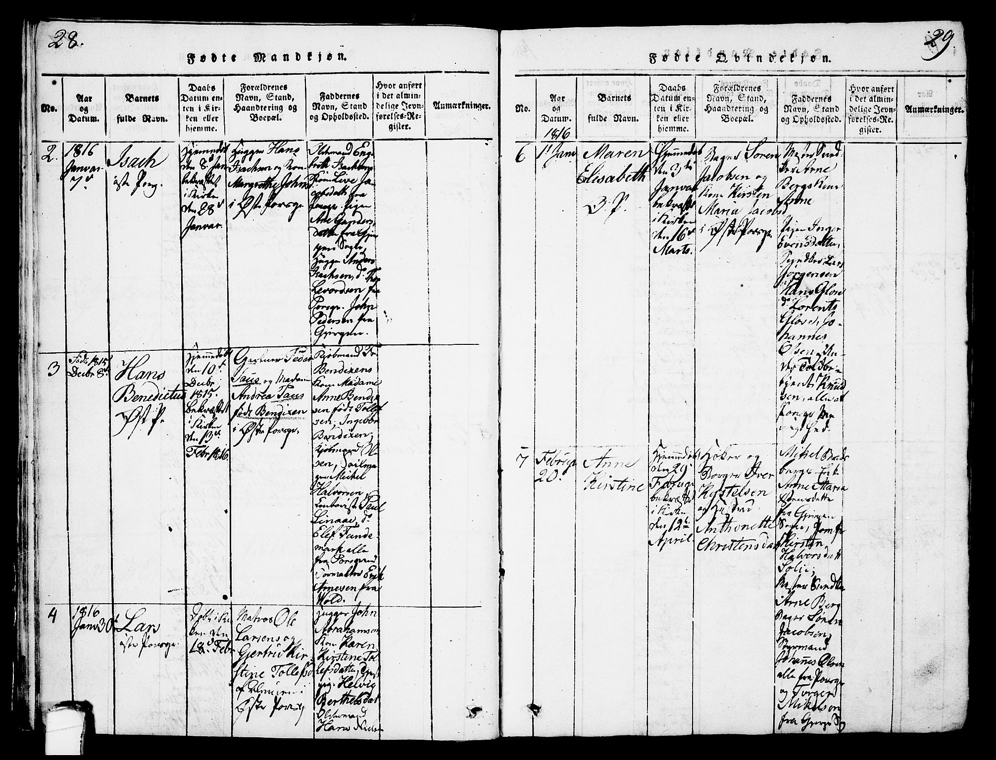 Porsgrunn kirkebøker , AV/SAKO-A-104/G/Gb/L0001: Parish register (copy) no. II 1, 1817-1828, p. 28-29