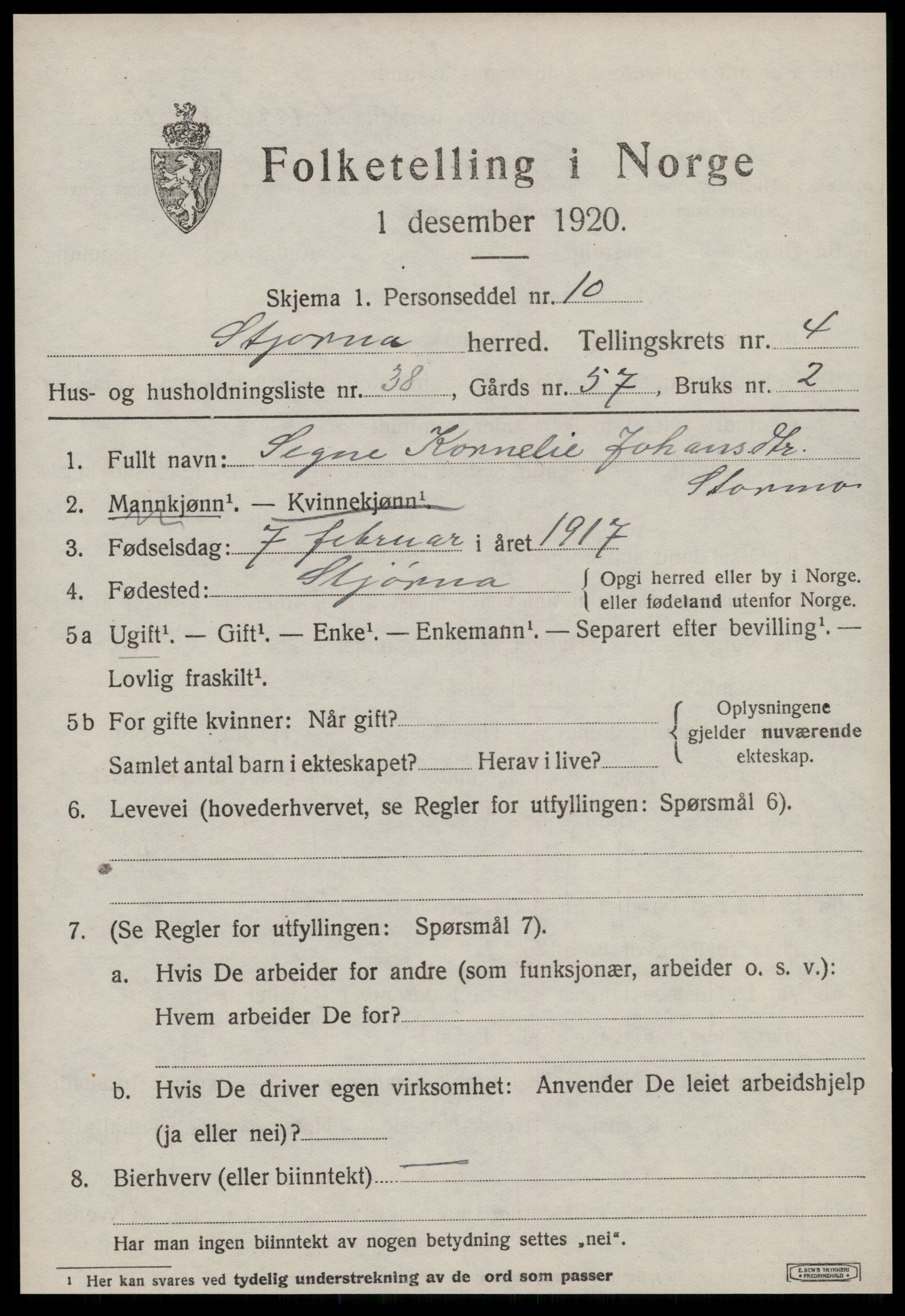 SAT, 1920 census for Stjørna, 1920, p. 3482